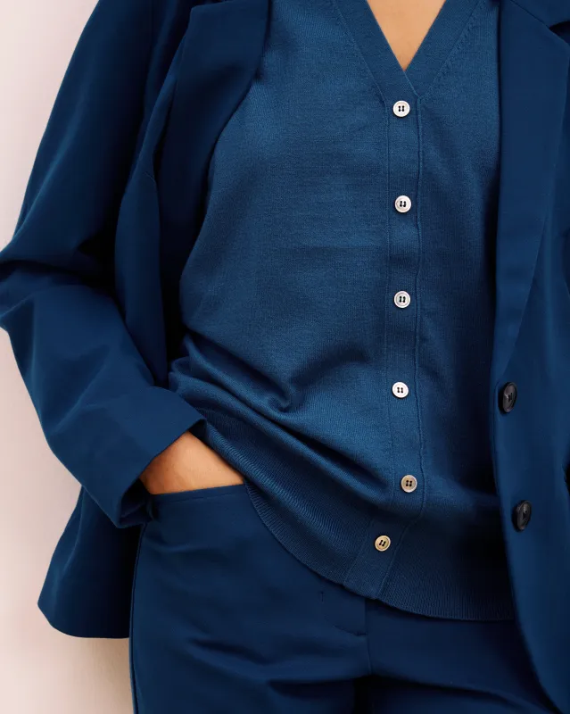 Savvy Fine Knit V-Neck Cardigan - Deep Teal made by Universal Standard