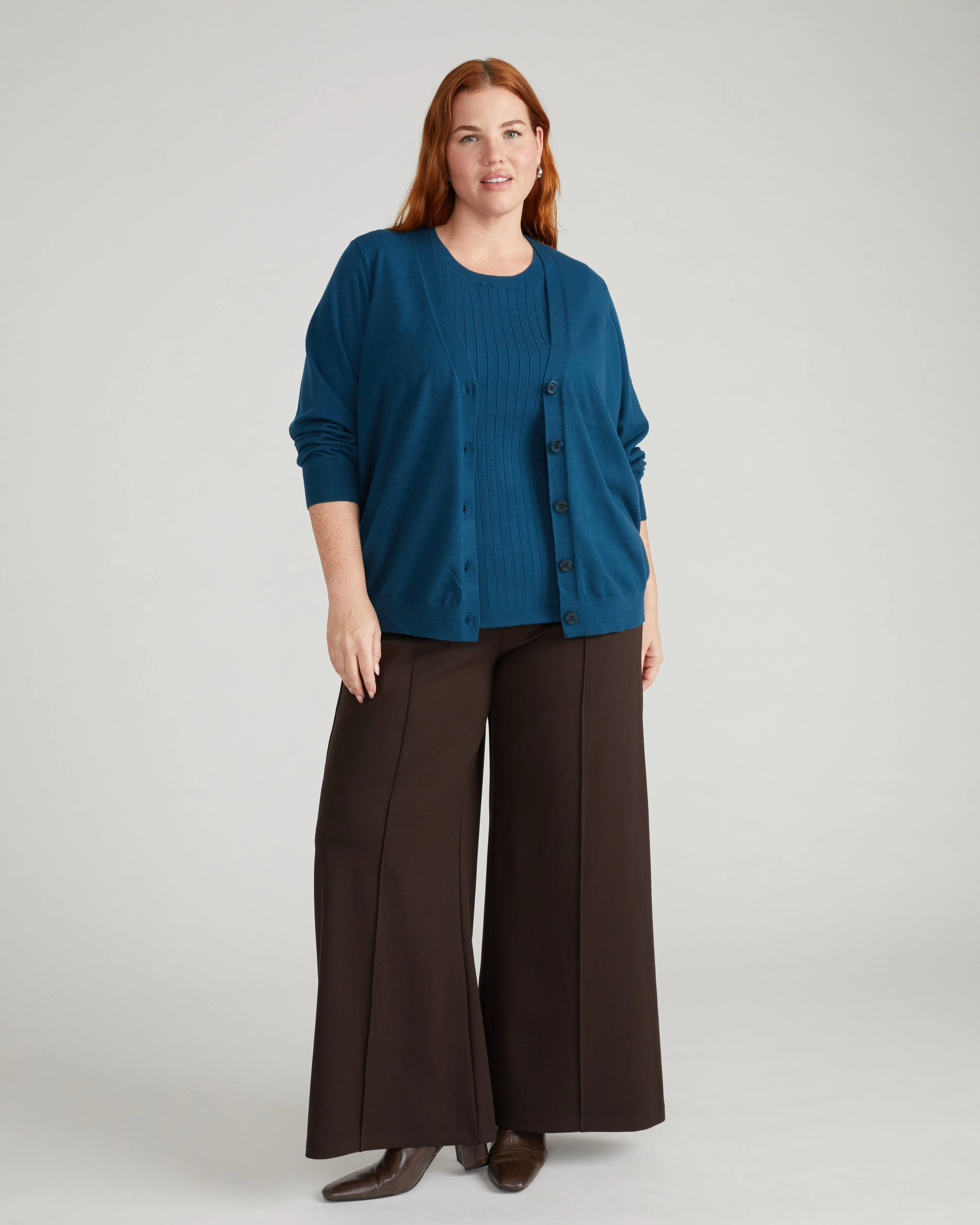Savvy Fine Knit V-Neck Cardigan - Deep Teal sold by Universal Standard product image thumbnail 3