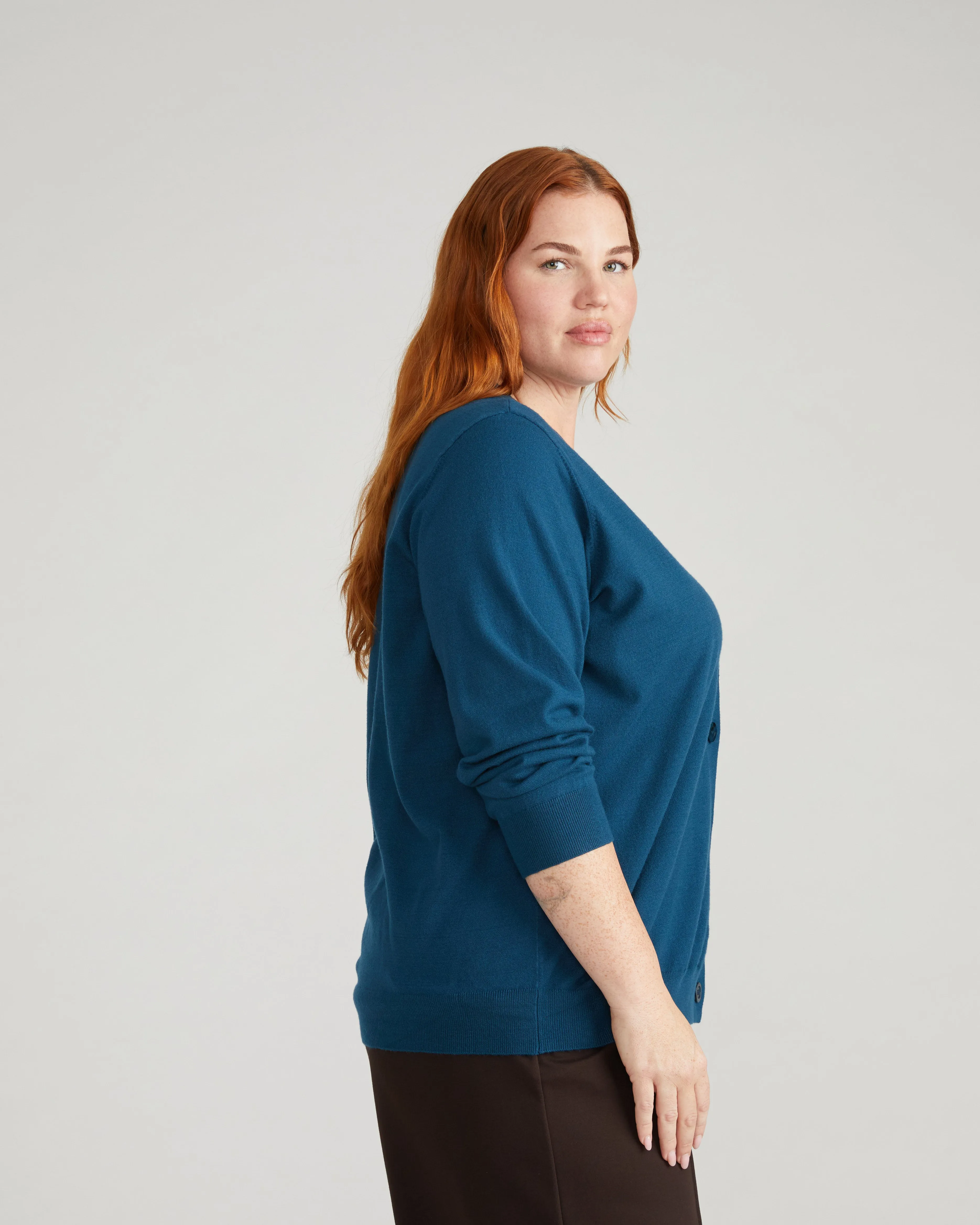 Savvy Fine Knit V-Neck Cardigan - Deep Teal sold by Universal Standard product image thumbnail 4