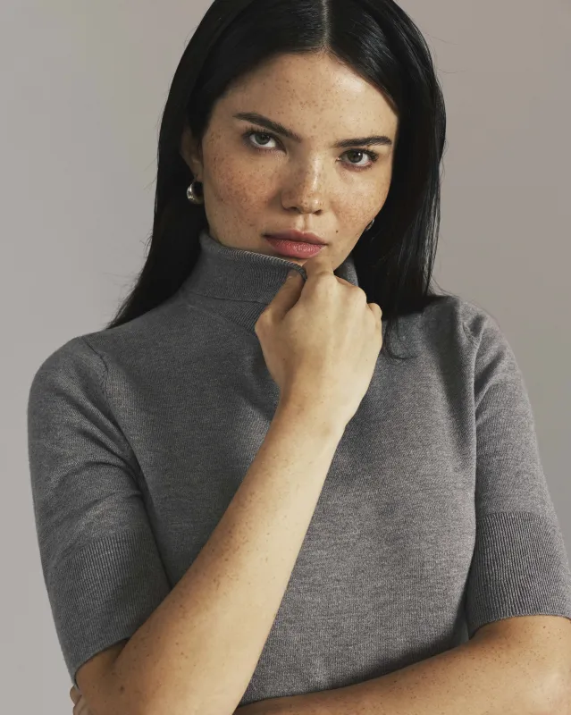 Savvy Fine Knit Turtleneck Sweater Top - Barcarolle Gray made by Universal Standard