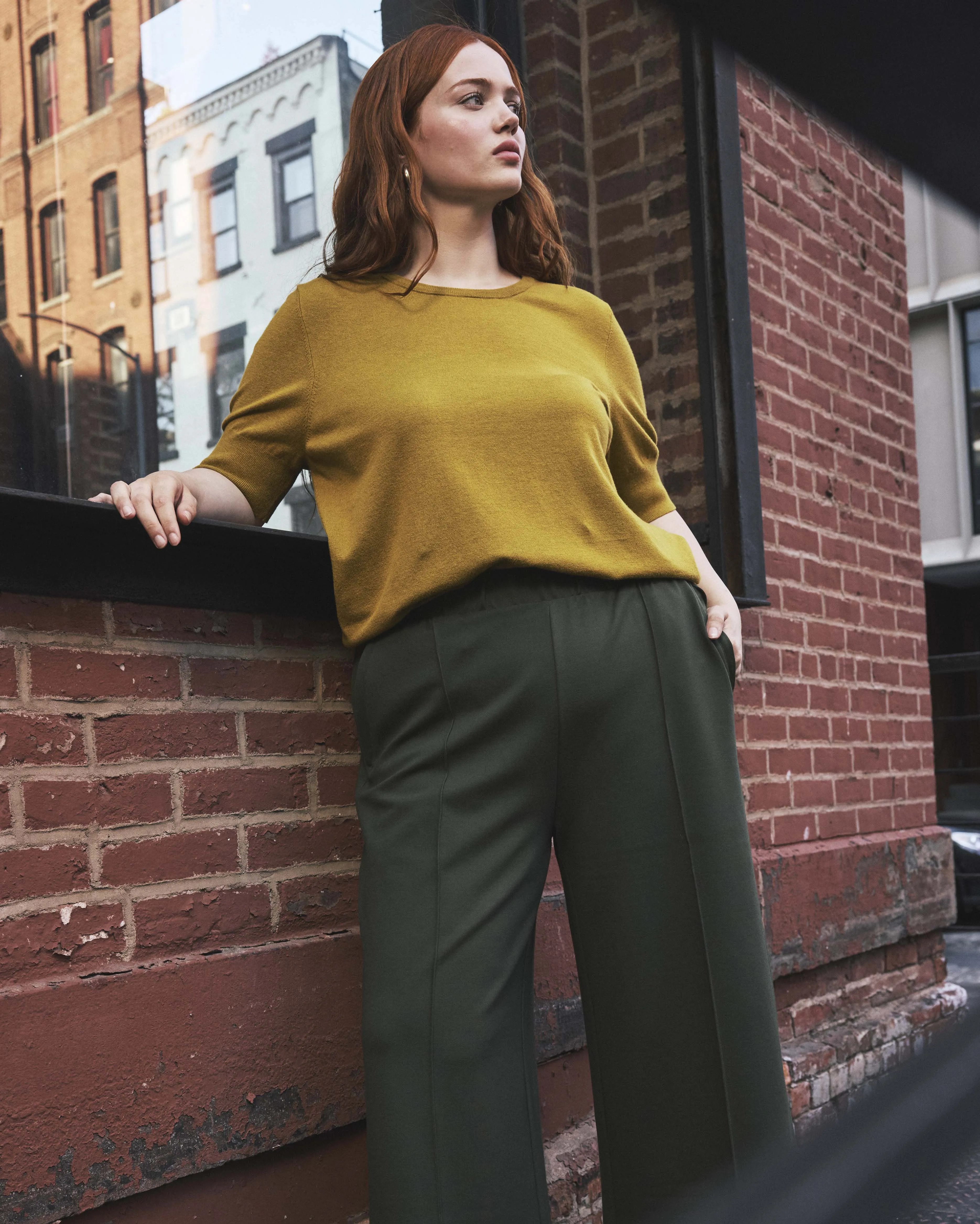 Pam Pintuck Wide Leg Ponte Pants - Kombu Green sold by Universal Standard product image thumbnail 2