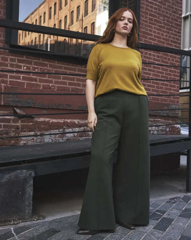 Pam Pintuck Wide Leg Ponte Pants - Kombu Green made by Universal Standard
