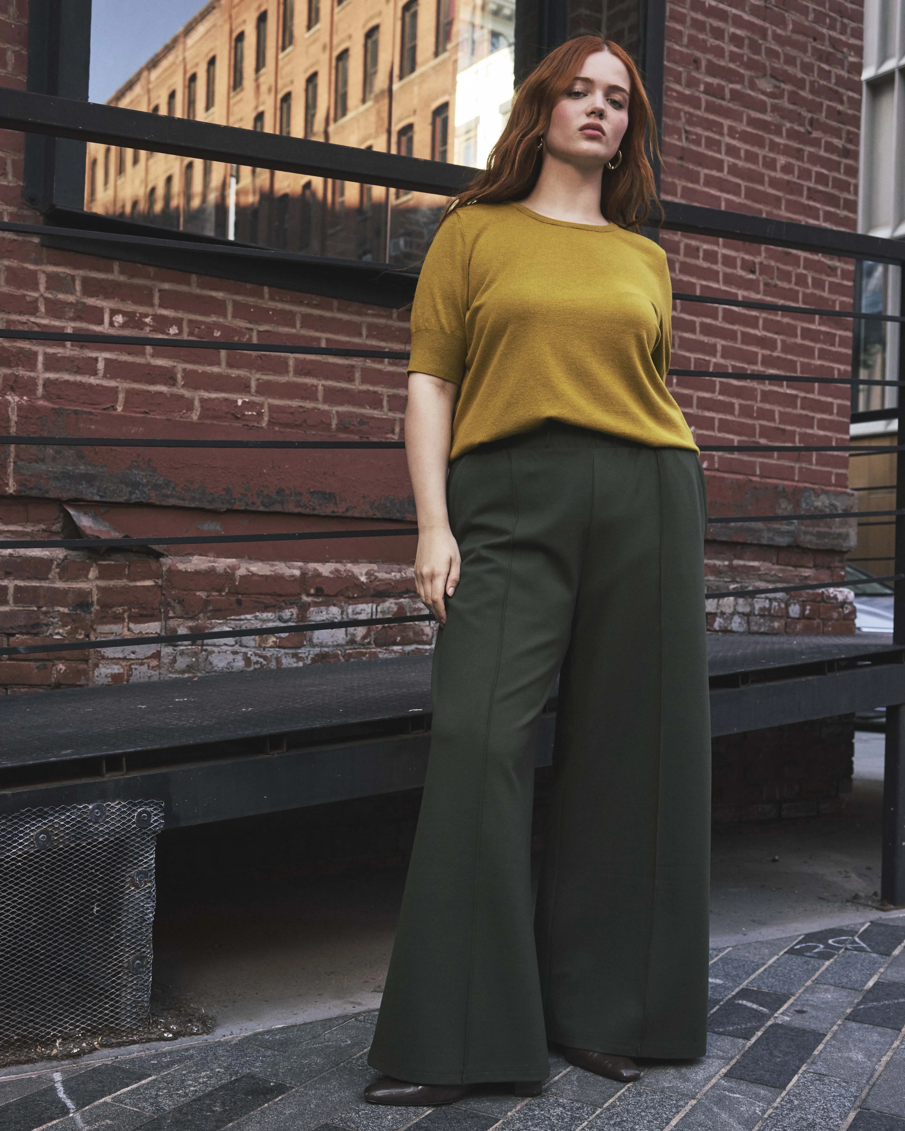 Pam Pintuck Wide Leg Ponte Pants - Kombu Green sold by Universal Standard