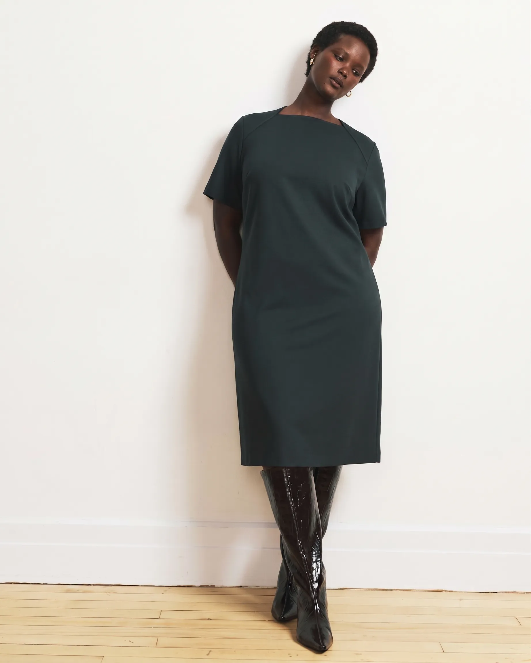 Envelope Neck Ponte Dress - Green Gemstone sold by Universal Standard