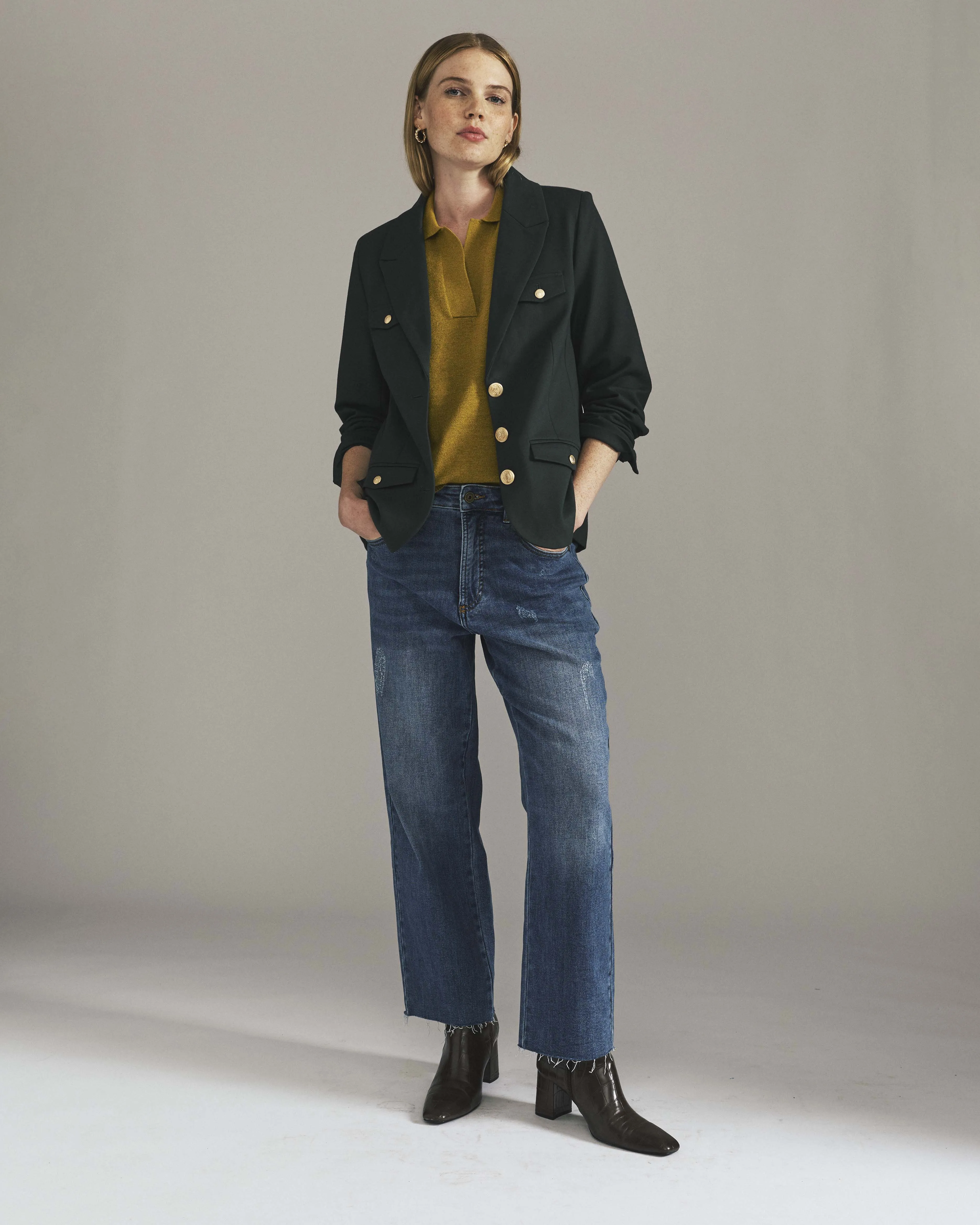 4 Pocket Ponte Blazer - Green Gemstone with Gold Buttons sold by Universal Standard product image thumbnail 4