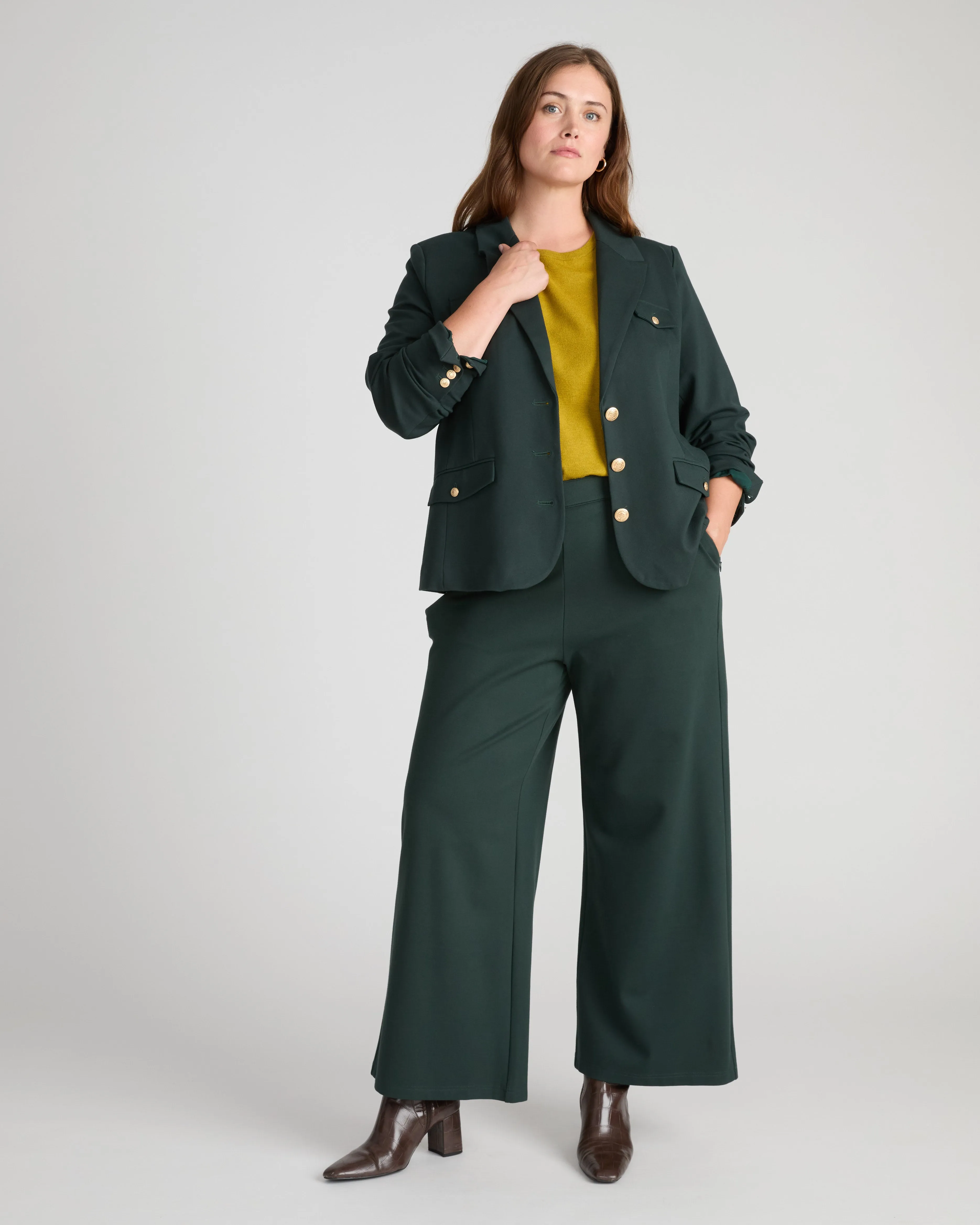 4 Pocket Ponte Blazer - Green Gemstone with Gold Buttons sold by Universal Standard product image thumbnail 5