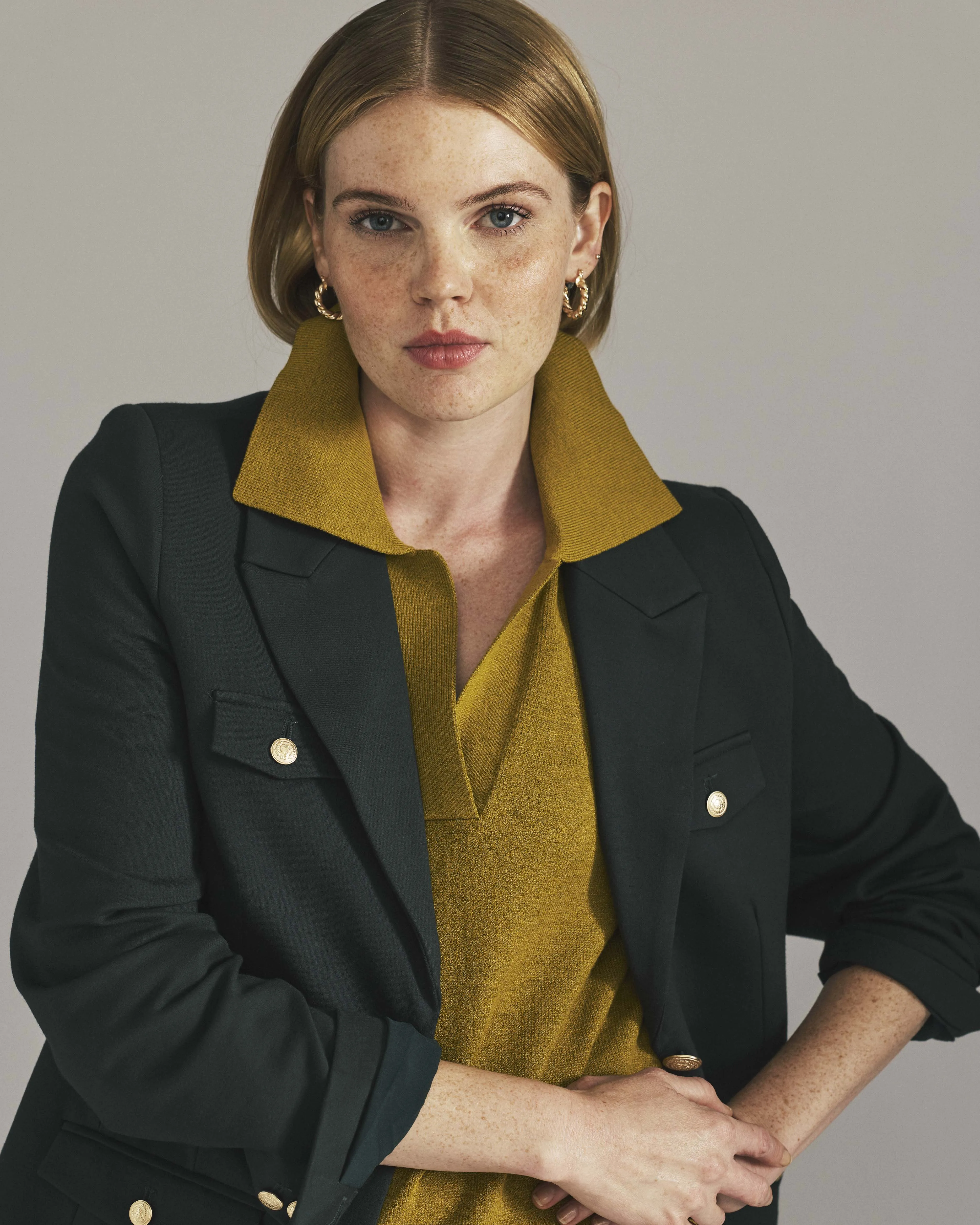 4 Pocket Ponte Blazer - Green Gemstone with Gold Buttons sold by Universal Standard product image thumbnail 2