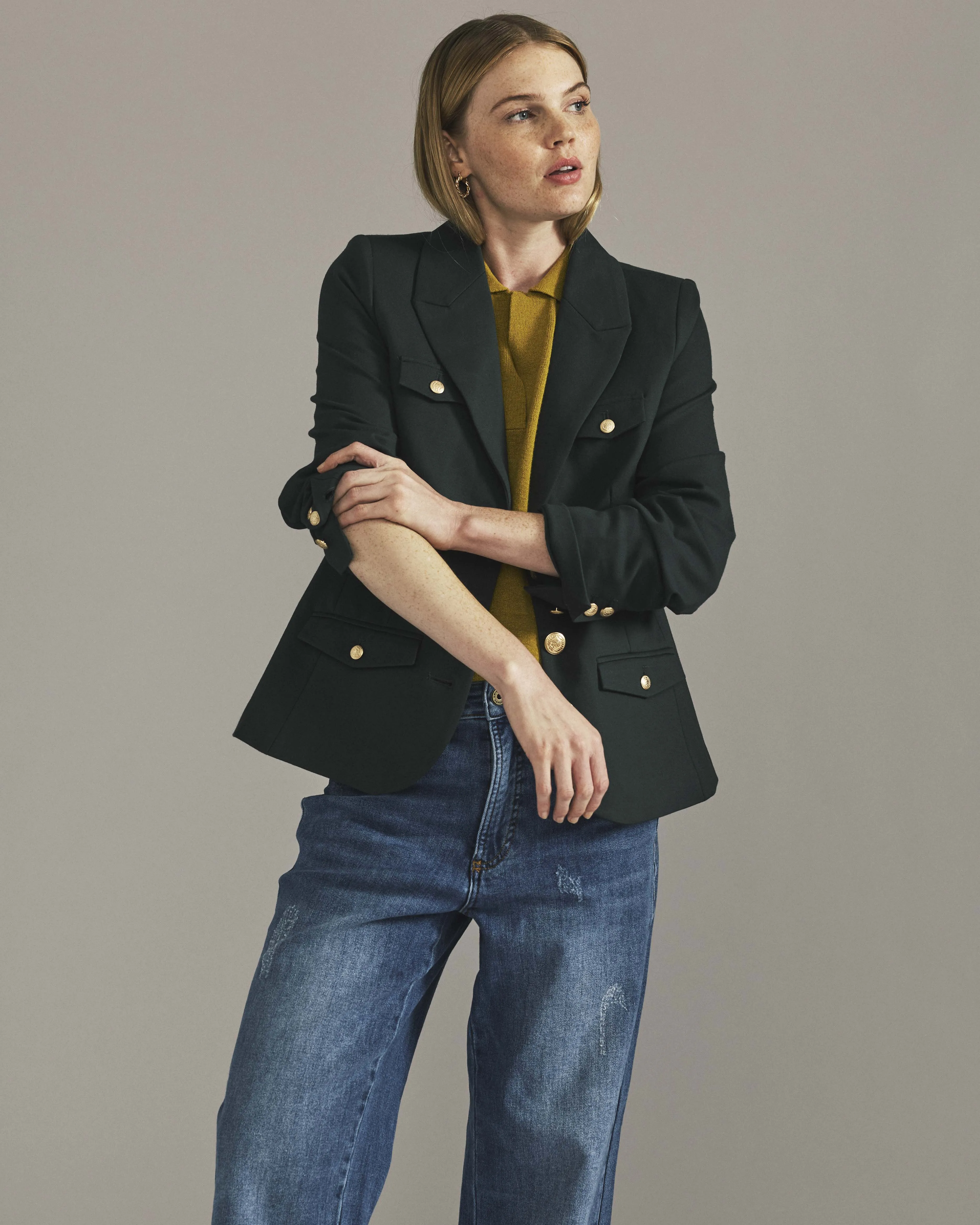 4 Pocket Ponte Blazer - Green Gemstone with Gold Buttons sold by Universal Standard product image thumbnail 3