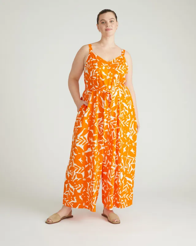 Promenade Linen Blend Jumpsuit - Petal Palette Print in Arancia made by Universal Standard
