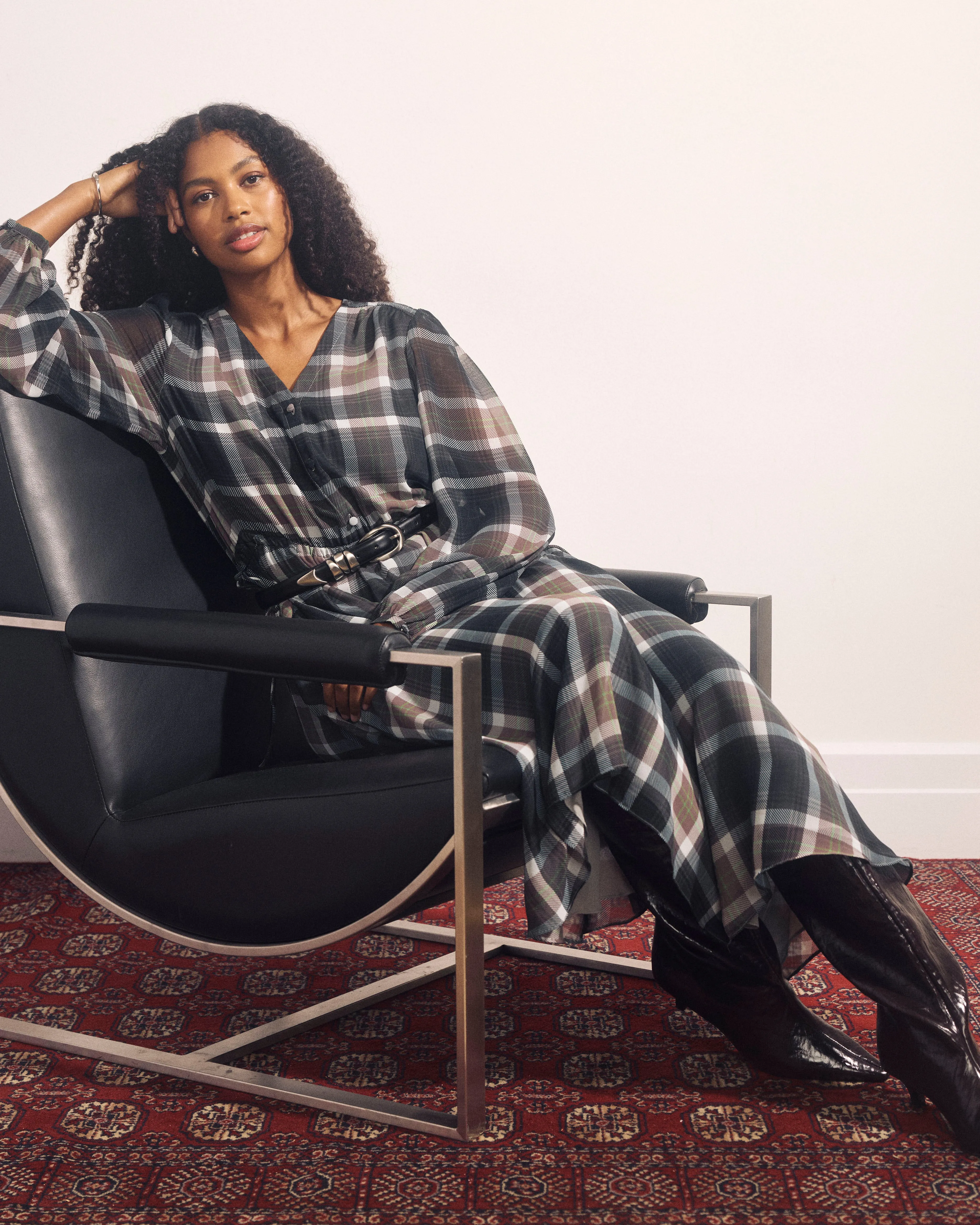 Karina V-Neck Chiffon Dress - Plaid Bourgeois Print sold by Universal Standard product image thumbnail 3