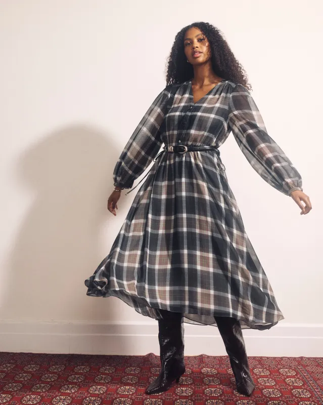 Karina V-Neck Chiffon Dress - Plaid Bourgeois Print made by Universal Standard