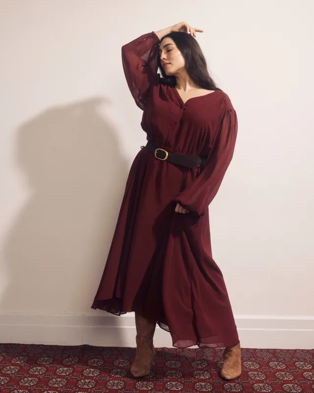 Karina V-Neck Chiffon Dress - Deep Red made by Universal Standard