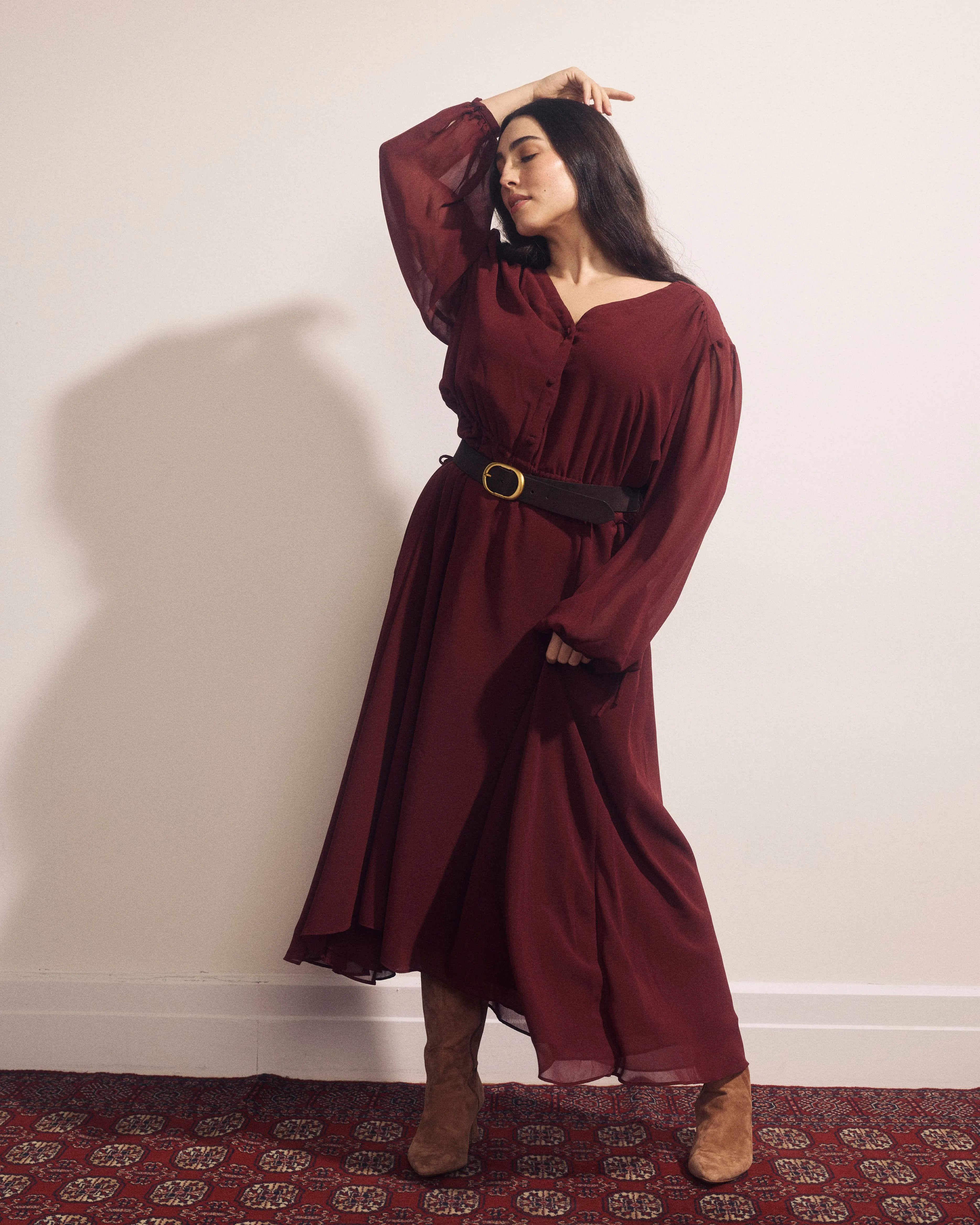 Karina V-Neck Chiffon Dress - Deep Red sold by Universal Standard
