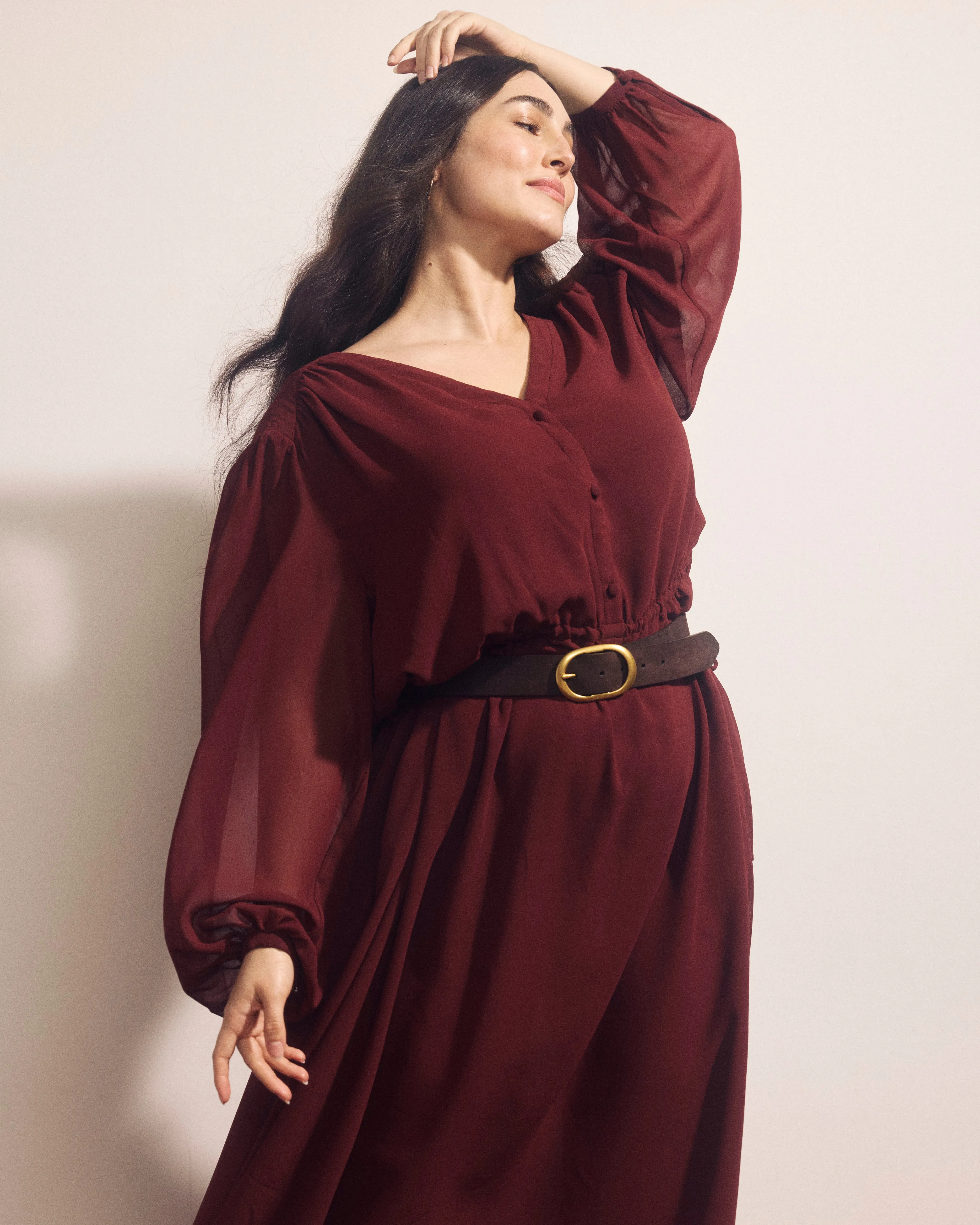 Karina V-Neck Chiffon Dress - Deep Red sold by Universal Standard product image thumbnail 2