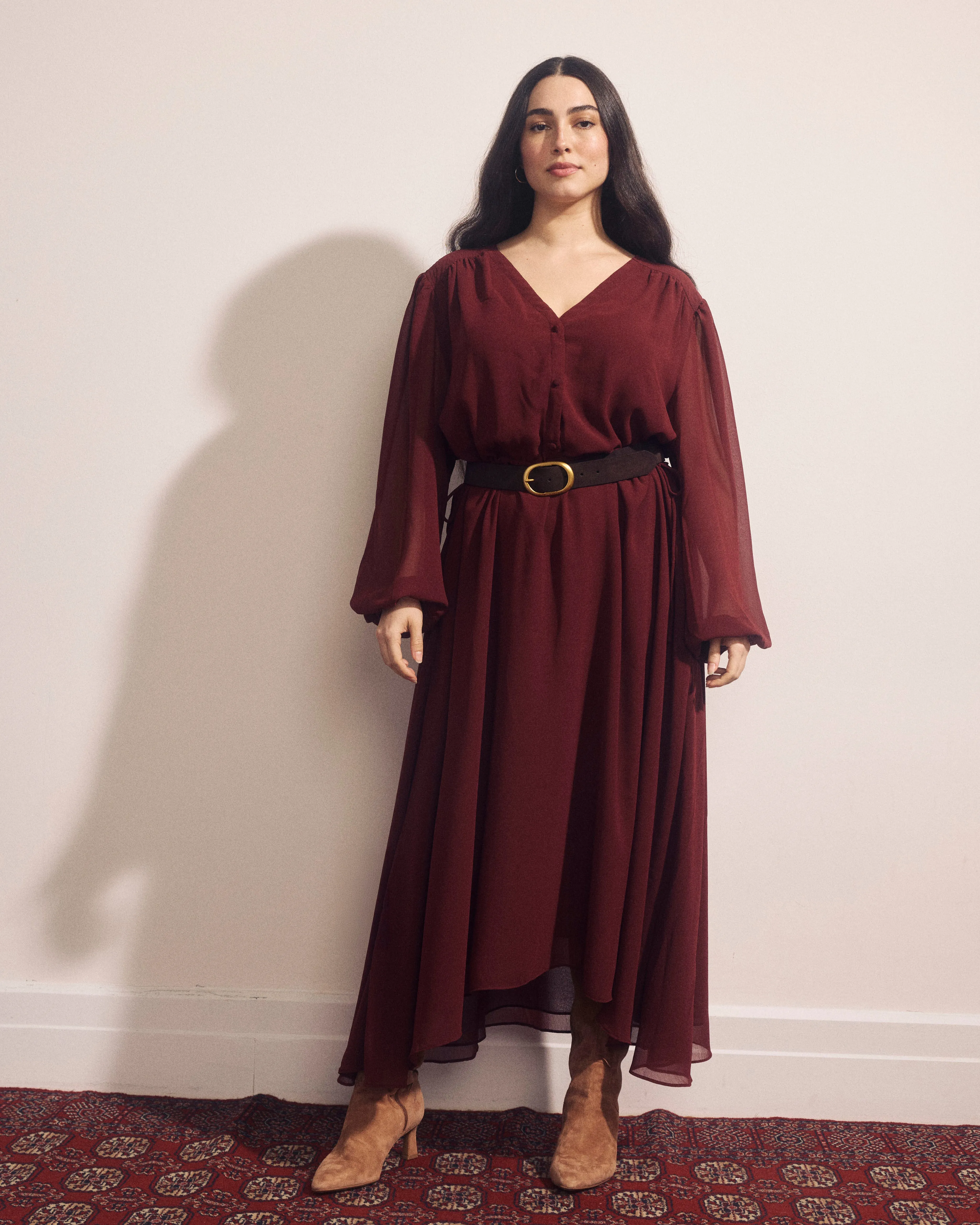 Karina V-Neck Chiffon Dress - Deep Red sold by Universal Standard product image thumbnail 4