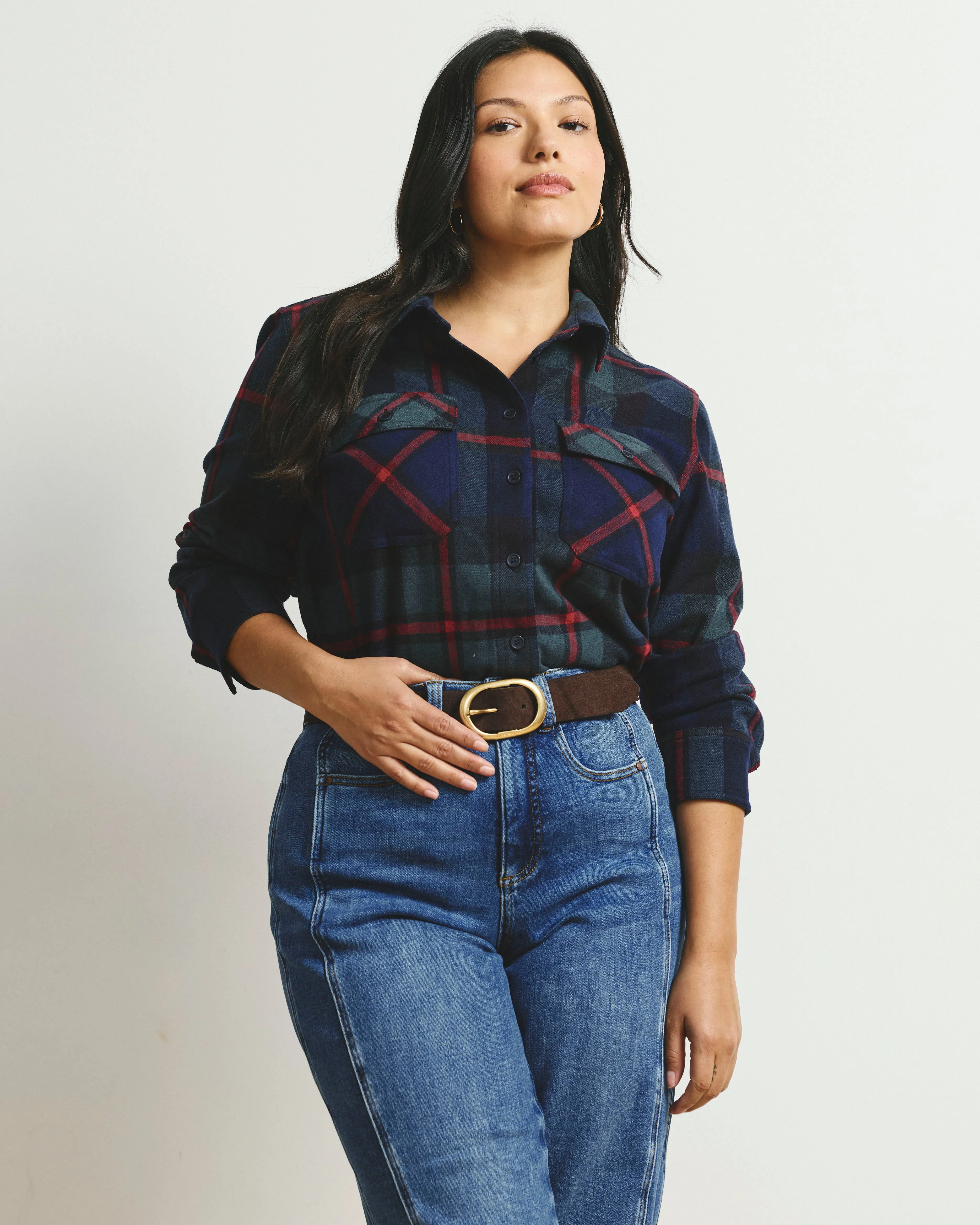 Maine Stretch Flannel Shirt - Bedford Plaid sold by Universal Standard