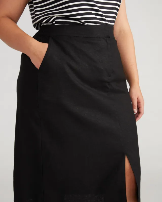 Wooster Linen Blend Skirt - Black made by Universal Standard
