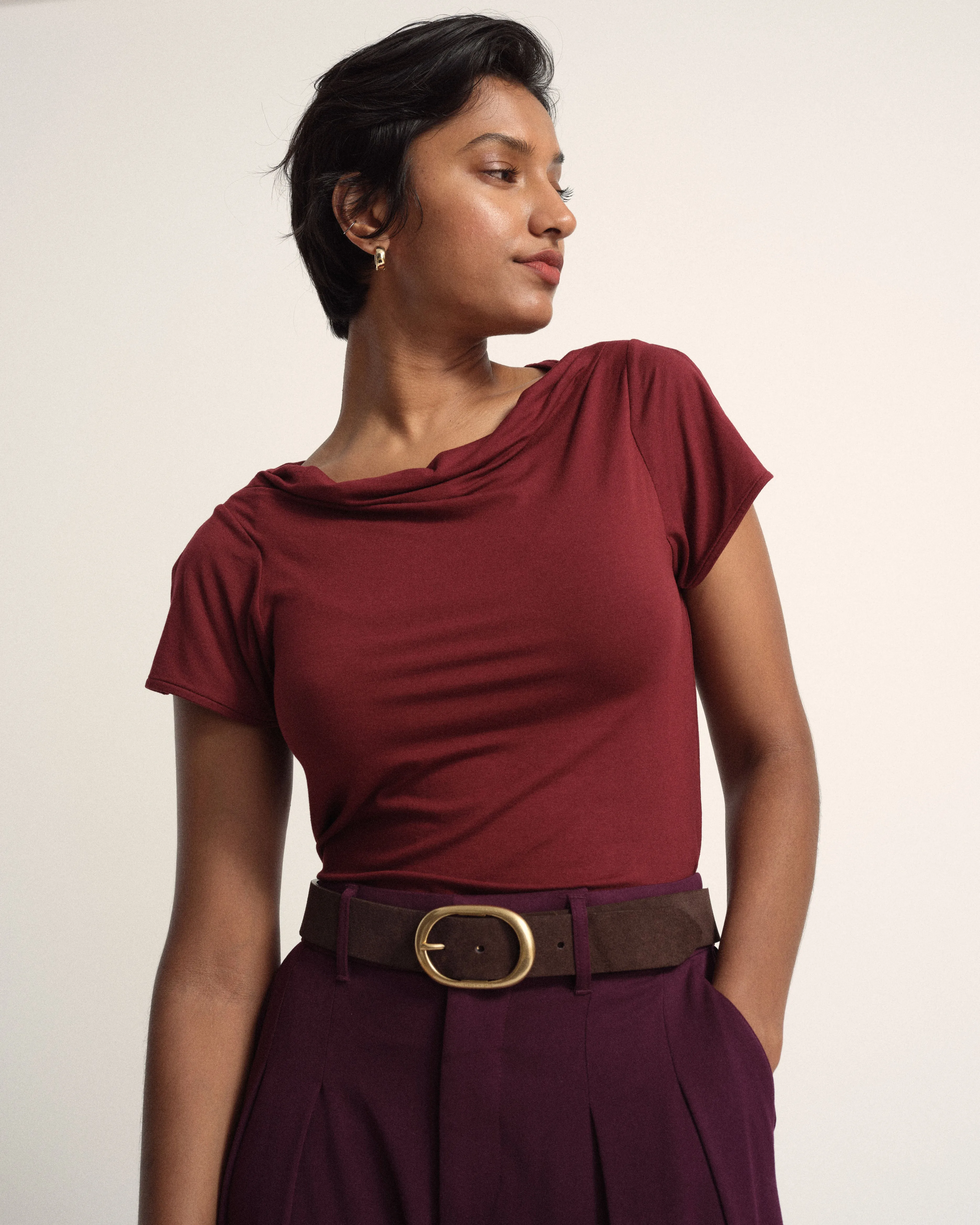 Oval Buckle Suede Belt - Brown/Gold sold by Universal Standard