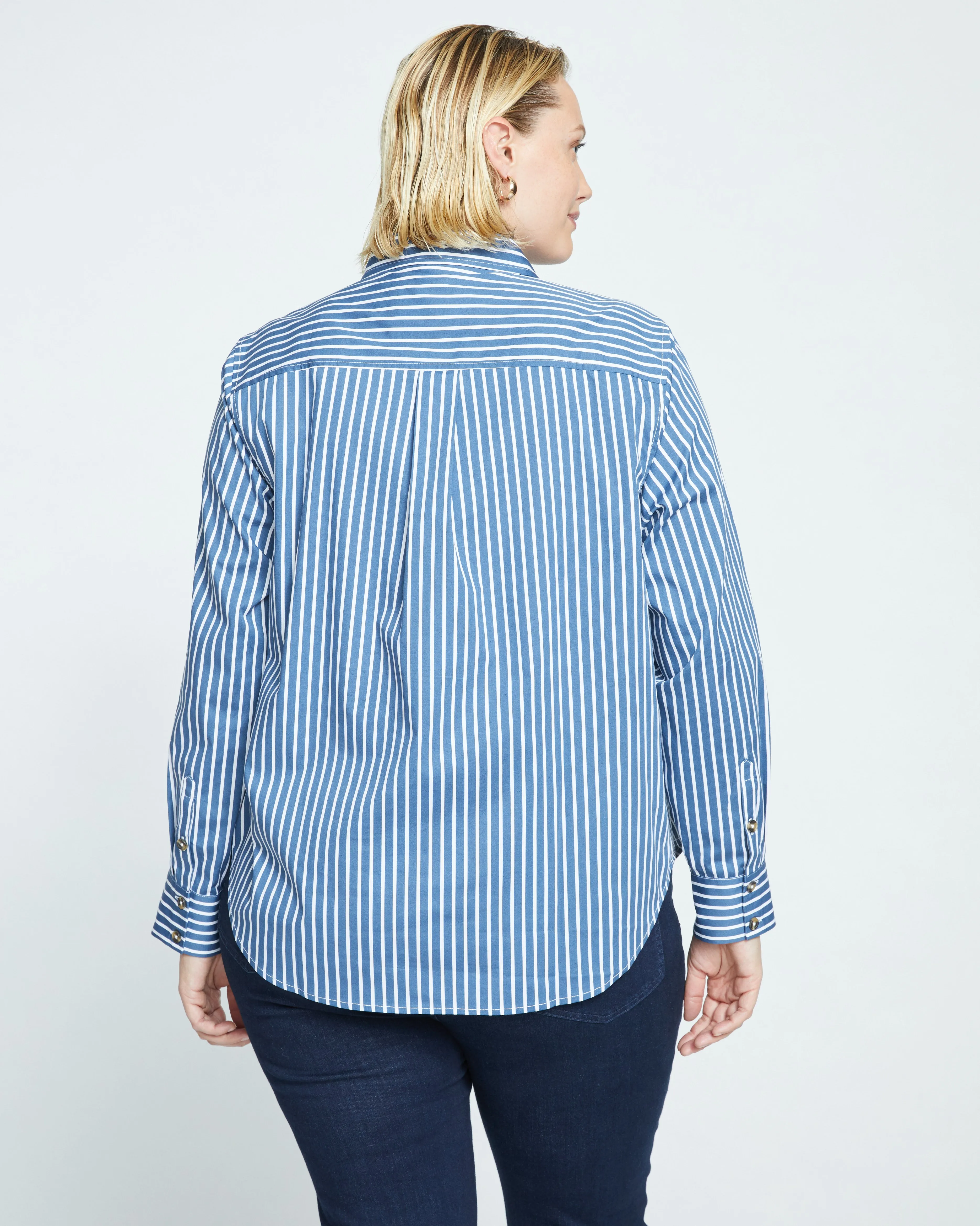Elbe Popover Stretch Poplin Shirt Classic Fit - Bleu Scolaire/White Stripe sold by Universal Standard product image thumbnail 4