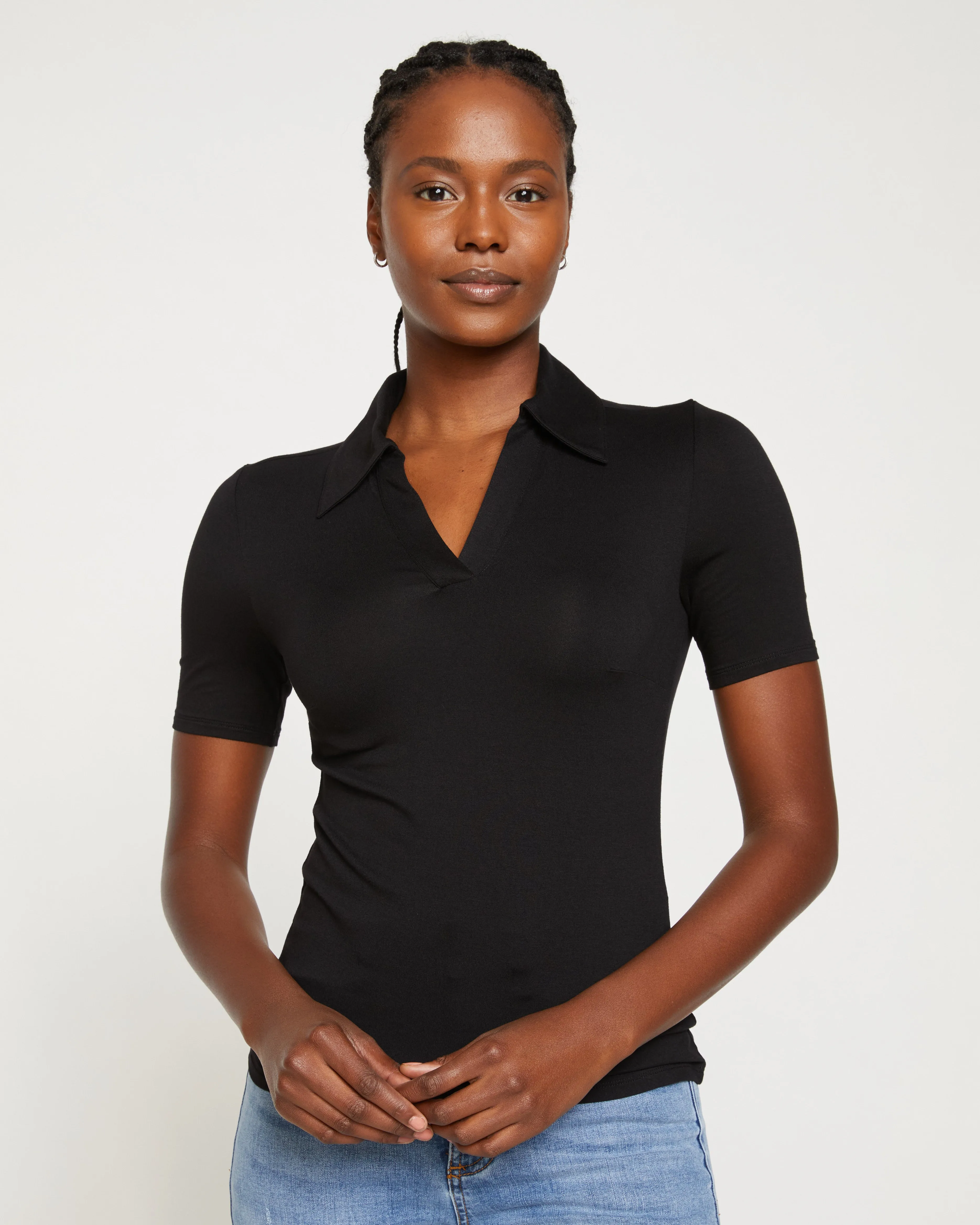 Apero Liquid Jersey Polo Top - Black sold by Universal Standard product image thumbnail 5