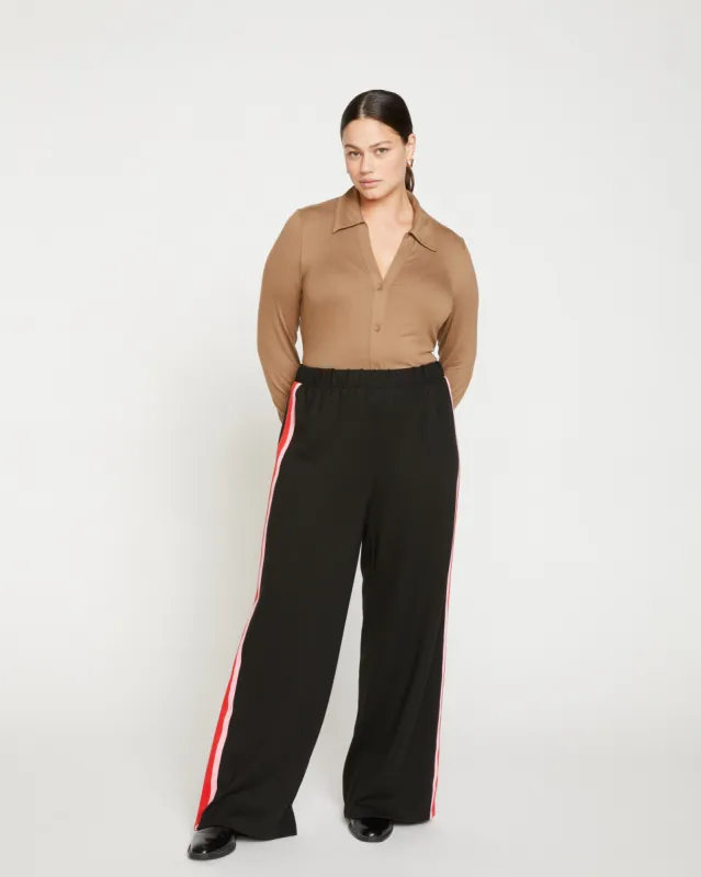 Stephanie Wide Leg Stripe Ponte Pants 33 Inch - Black/Paeonia/Sanguinello sold by Universal Standard