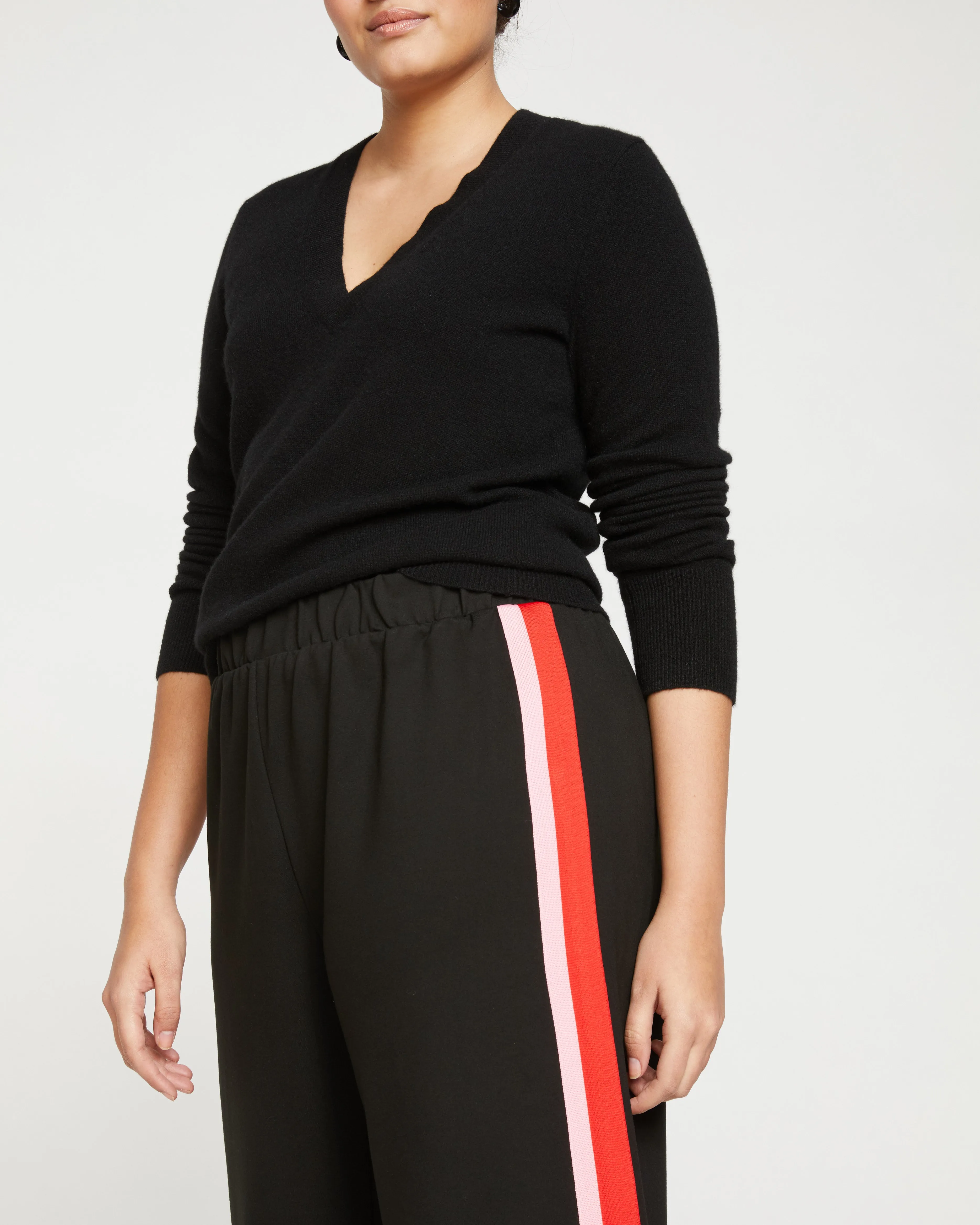 Stephanie Wide Leg Stripe Ponte Pants 30 Inch - Black/Paeonia/Sanguinello sold by Universal Standard