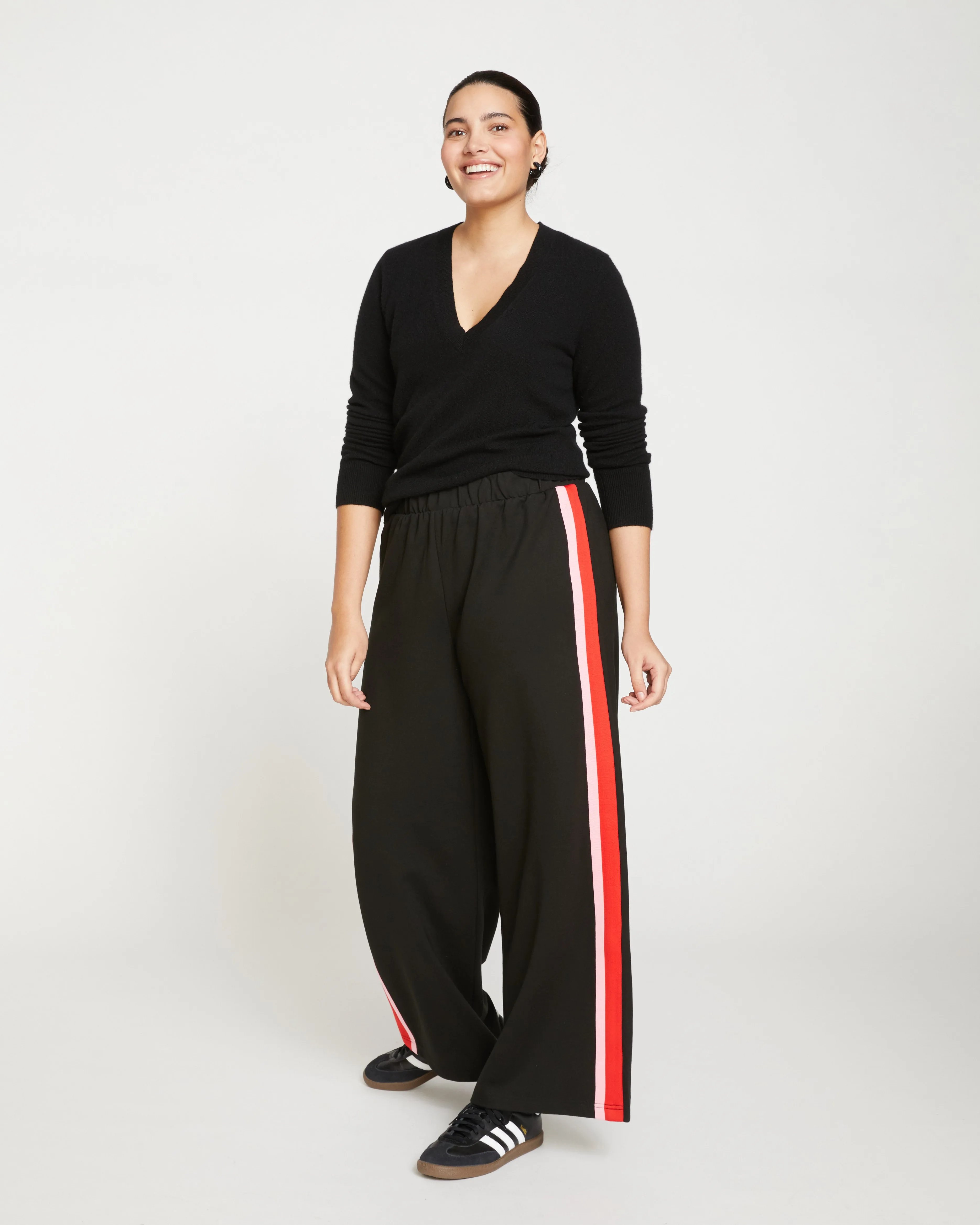 Stephanie Wide Leg Stripe Ponte Pants 30 Inch - Black/Paeonia/Sanguinello sold by Universal Standard product image thumbnail 3