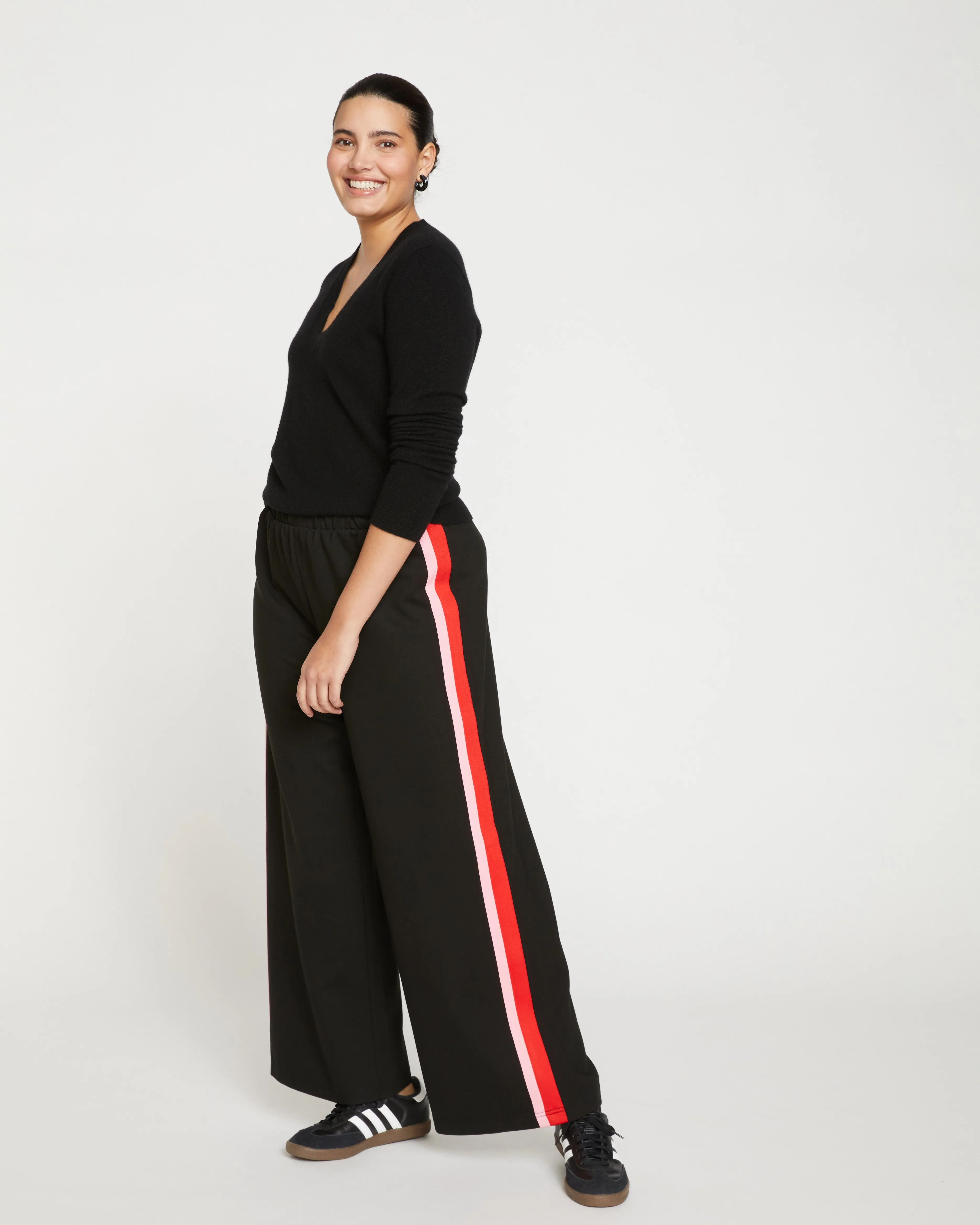 Stephanie Wide Leg Stripe Ponte Pants 30 Inch - Black/Paeonia/Sanguinello sold by Universal Standard product image thumbnail 2