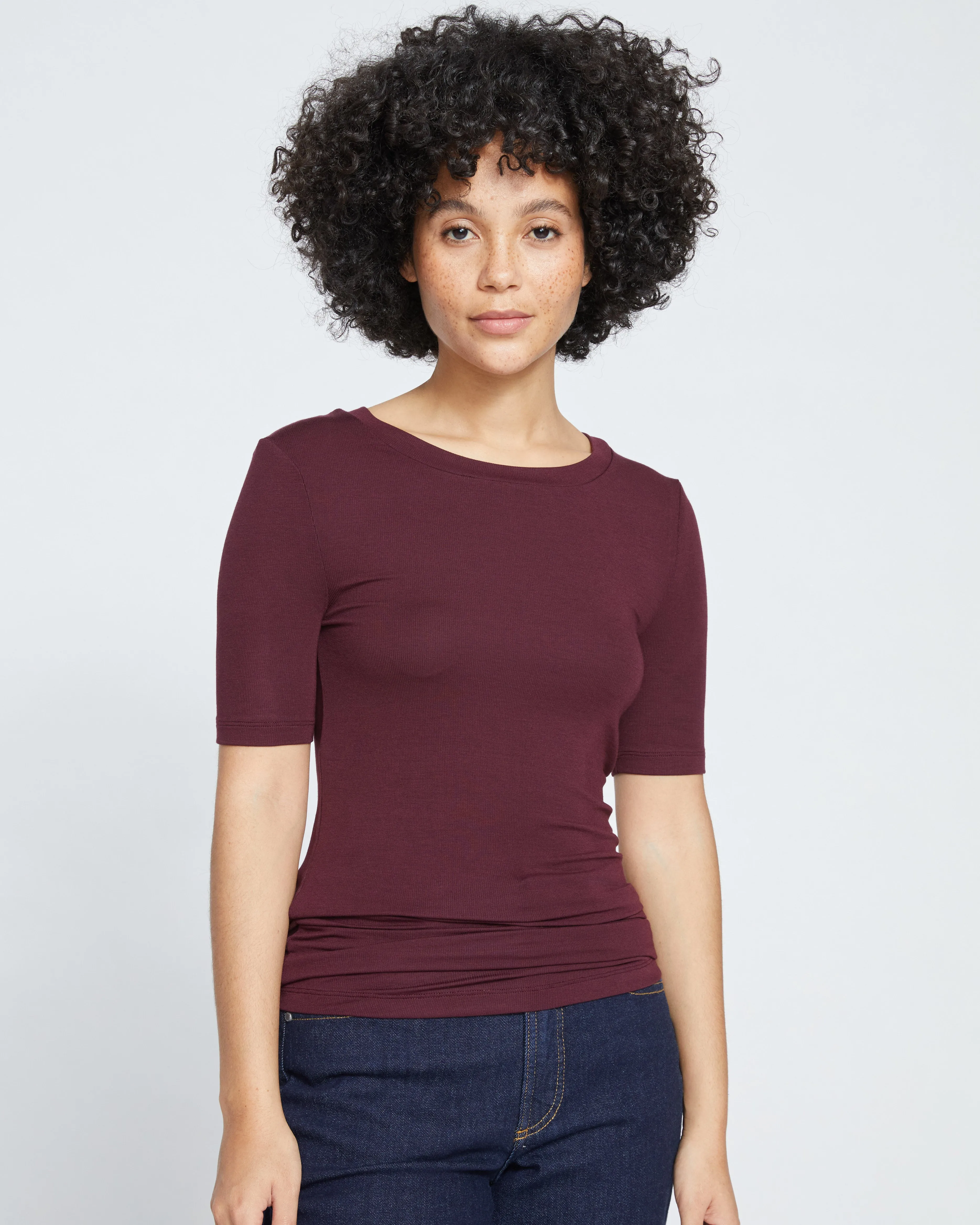Foundation Short Sleeve Crew Neck Tee - Black Cherry sold by Universal Standard