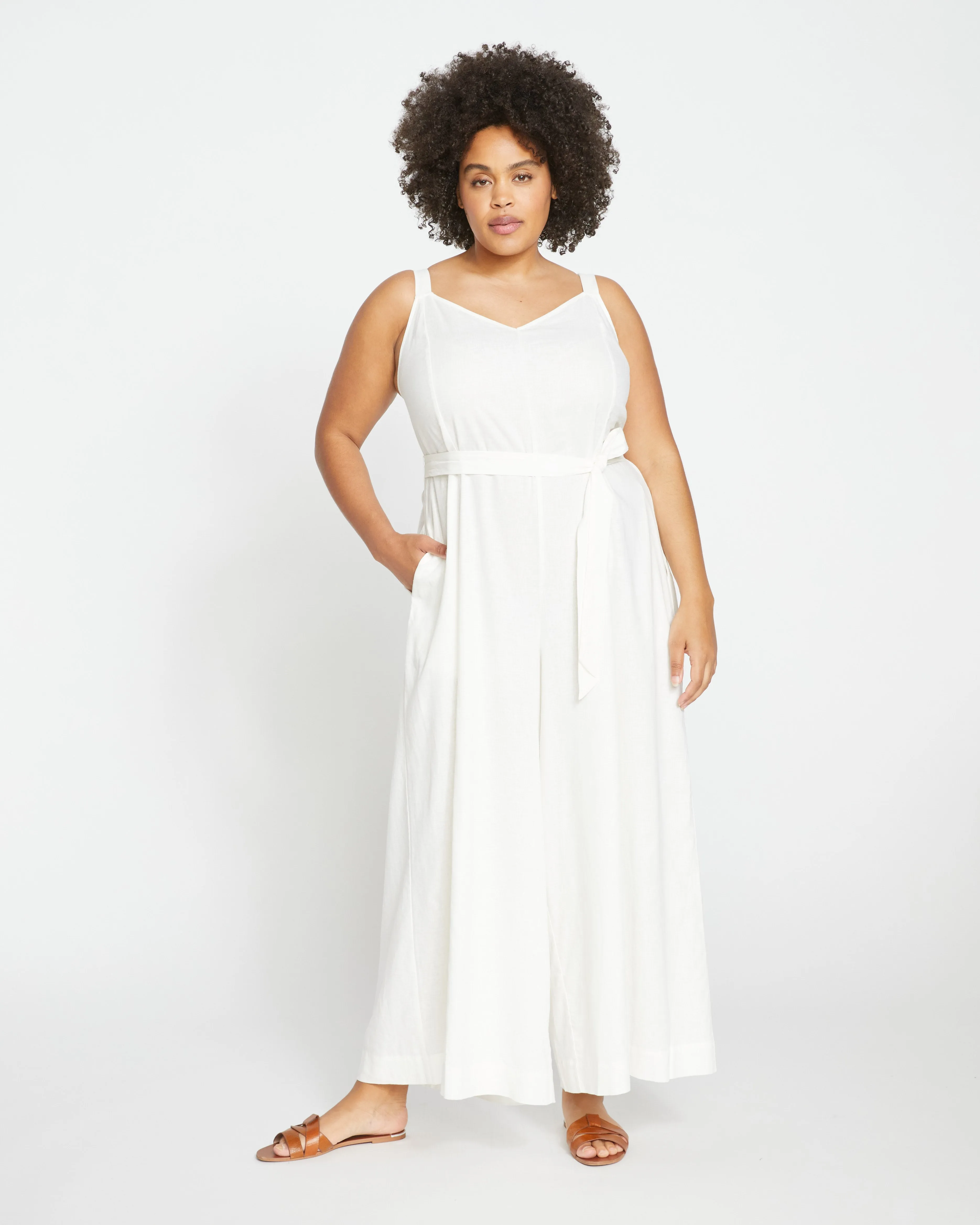 Promenade Linen Jumpsuit - White sold by Universal Standard