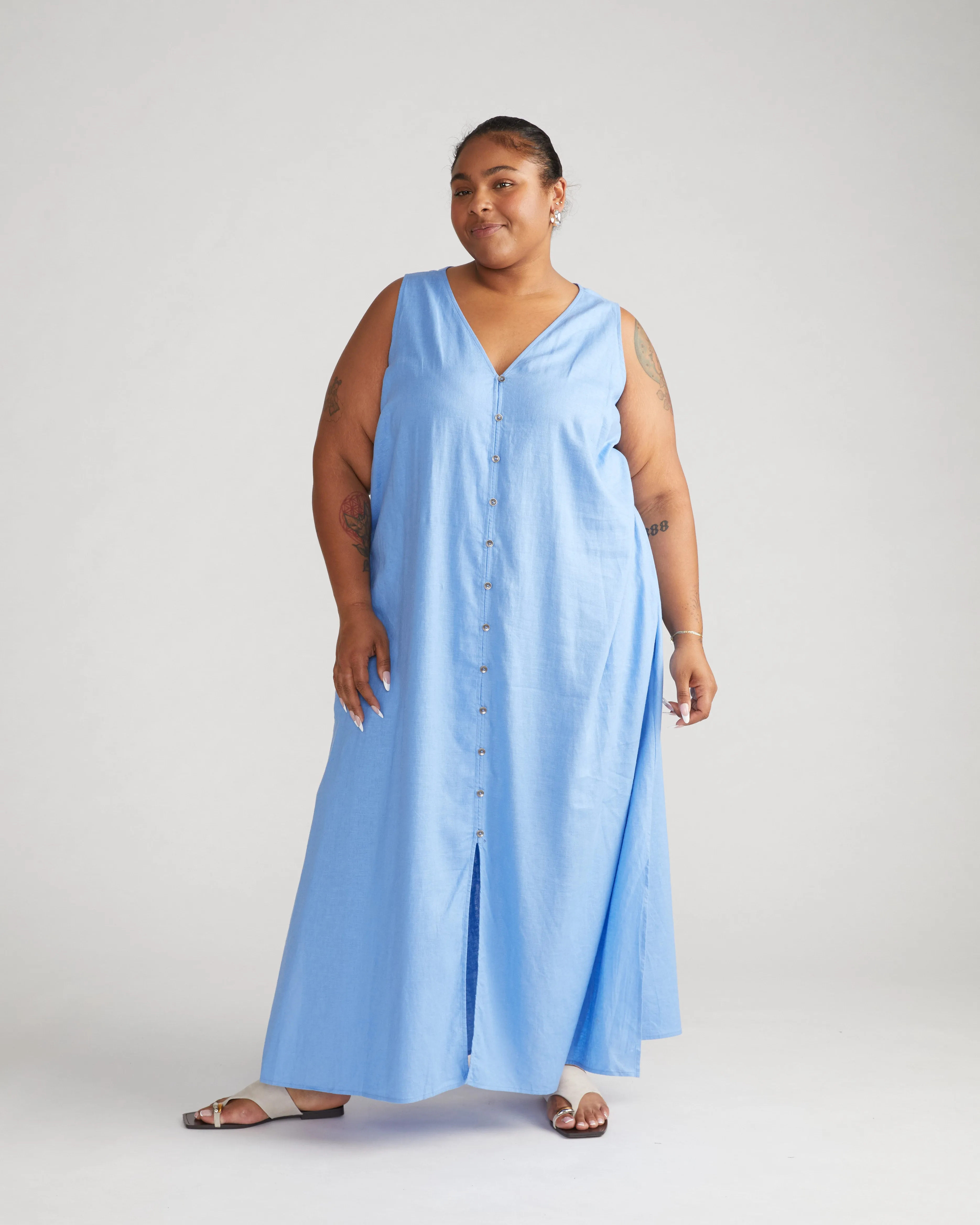 Islet Button-Down Linen Maxi Dress - Hamptons Hydrangea sold by Universal Standard