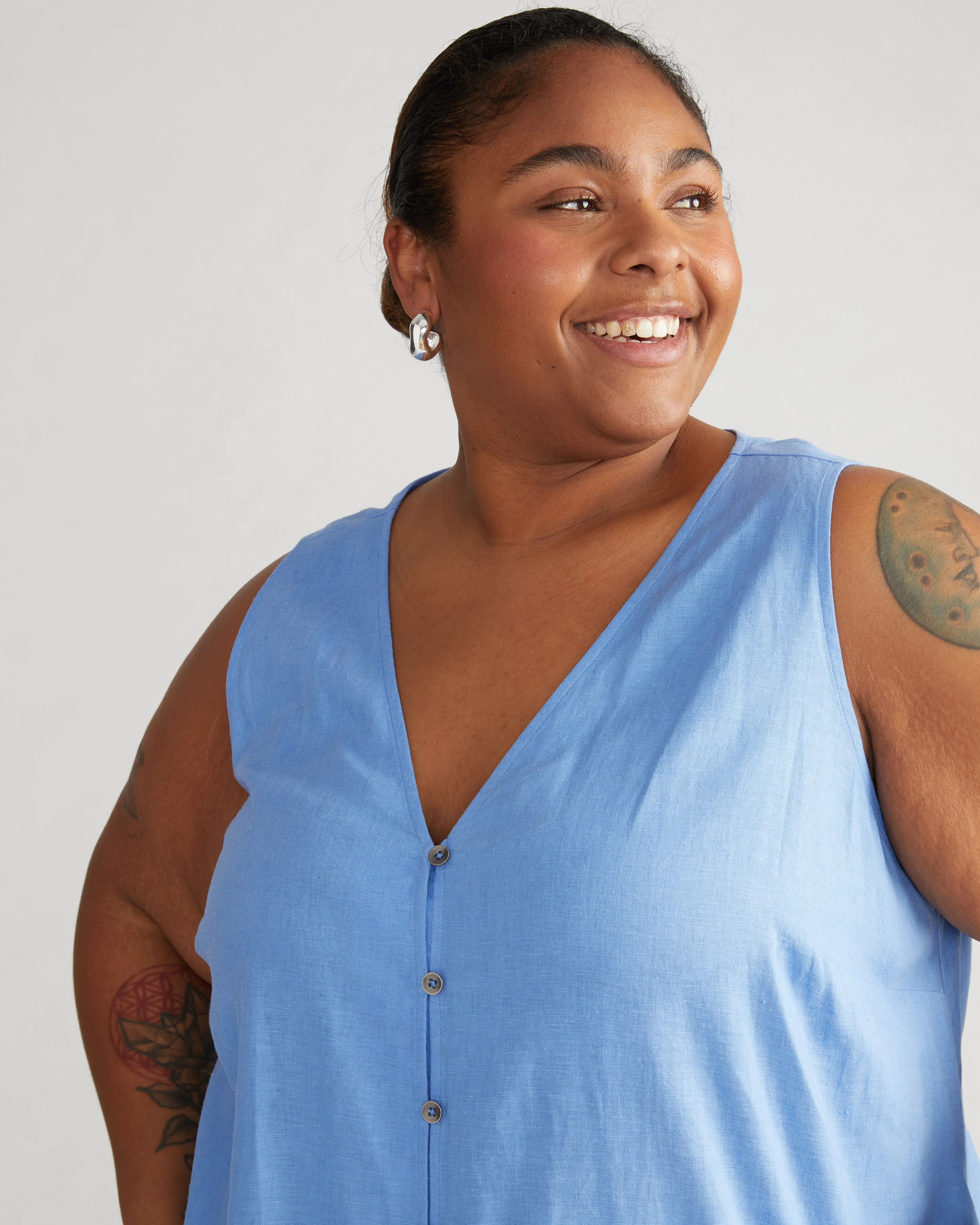 Islet Button-Down Linen Maxi Dress - Hamptons Hydrangea sold by Universal Standard product image thumbnail 2