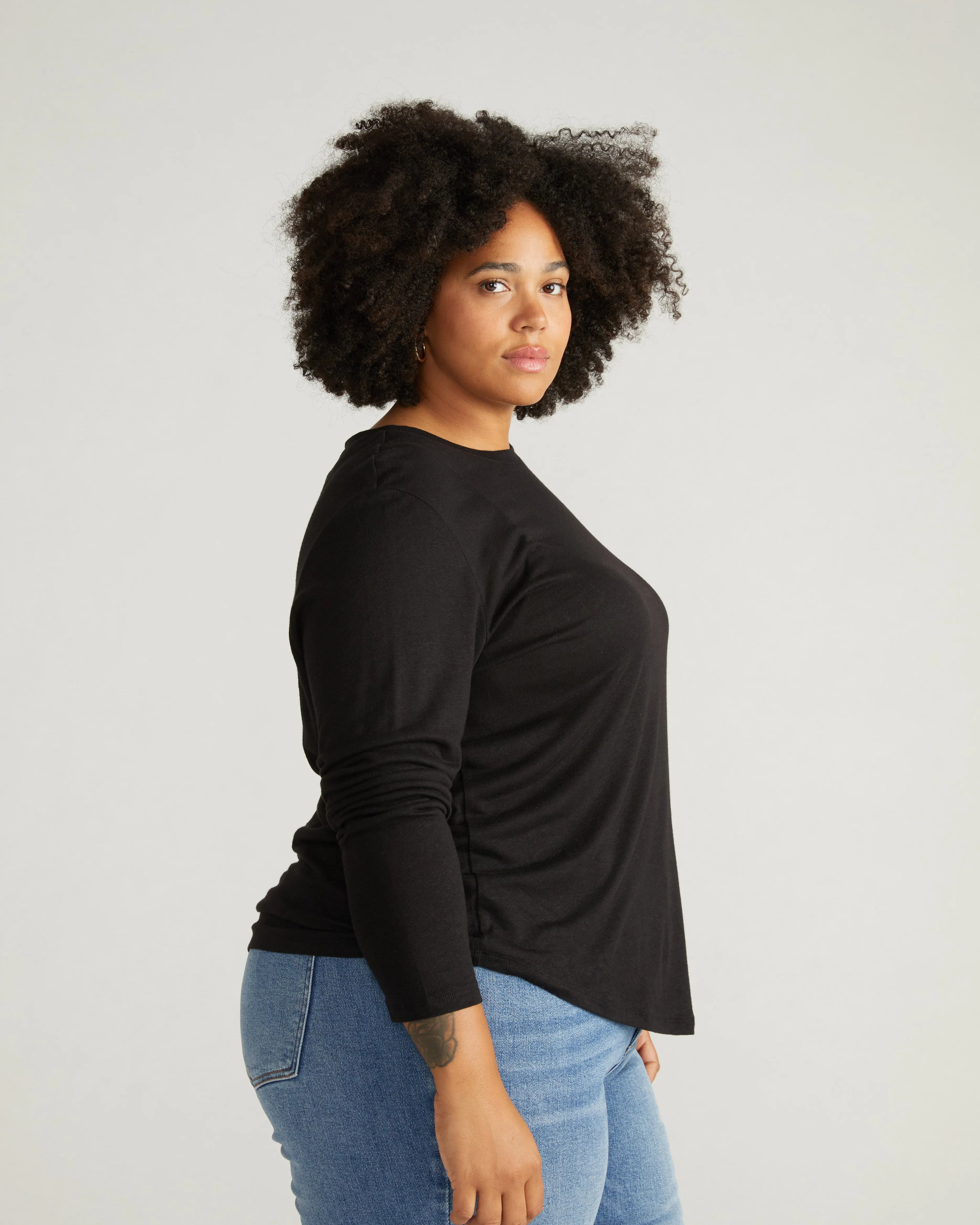 Breeze Stretch Linen Long Sleeve Tee - Black sold by Universal Standard product image thumbnail 2
