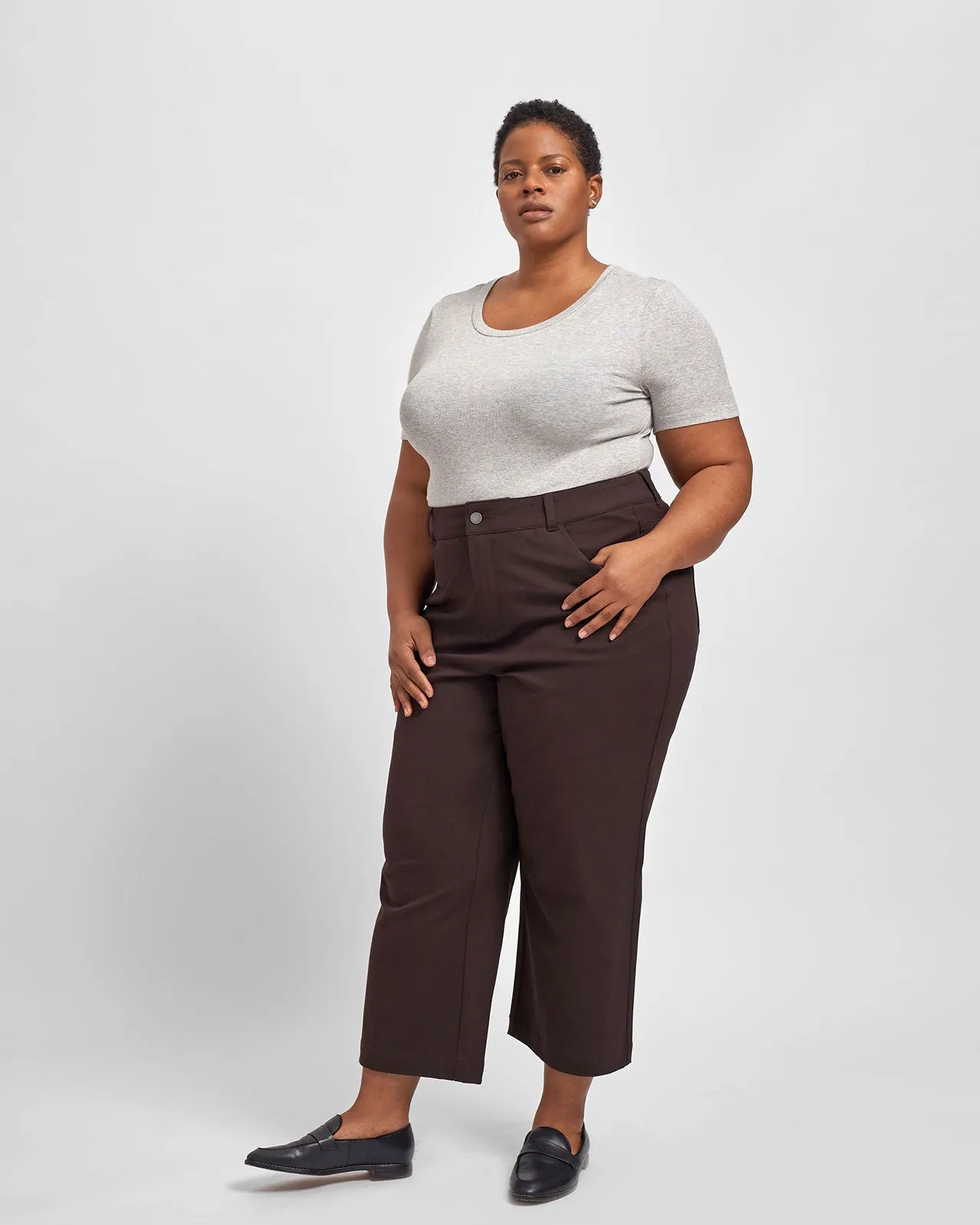 Faye Stretch Cotton Twill Boyfriend Crop Pants - Mole sold by Universal Standard