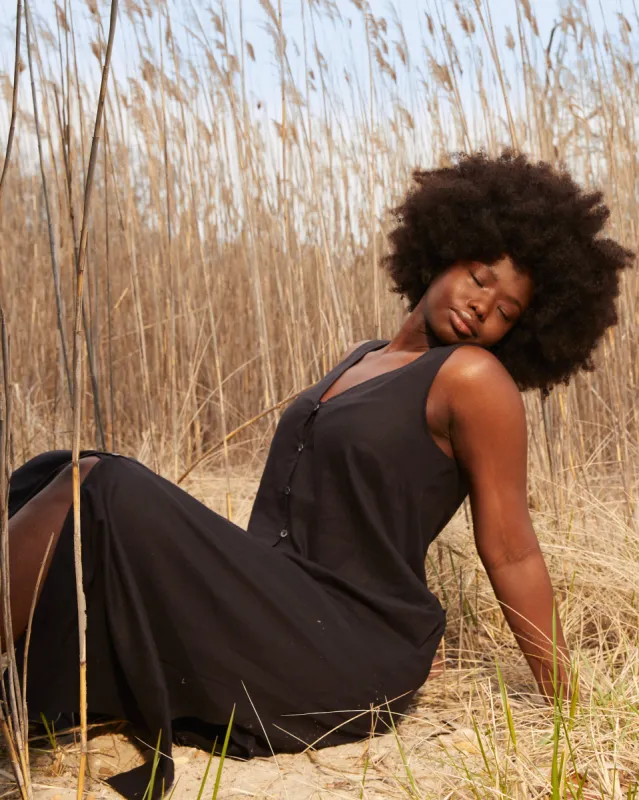 Islet Button-Down Linen Maxi Dress - Black sold by Universal Standard