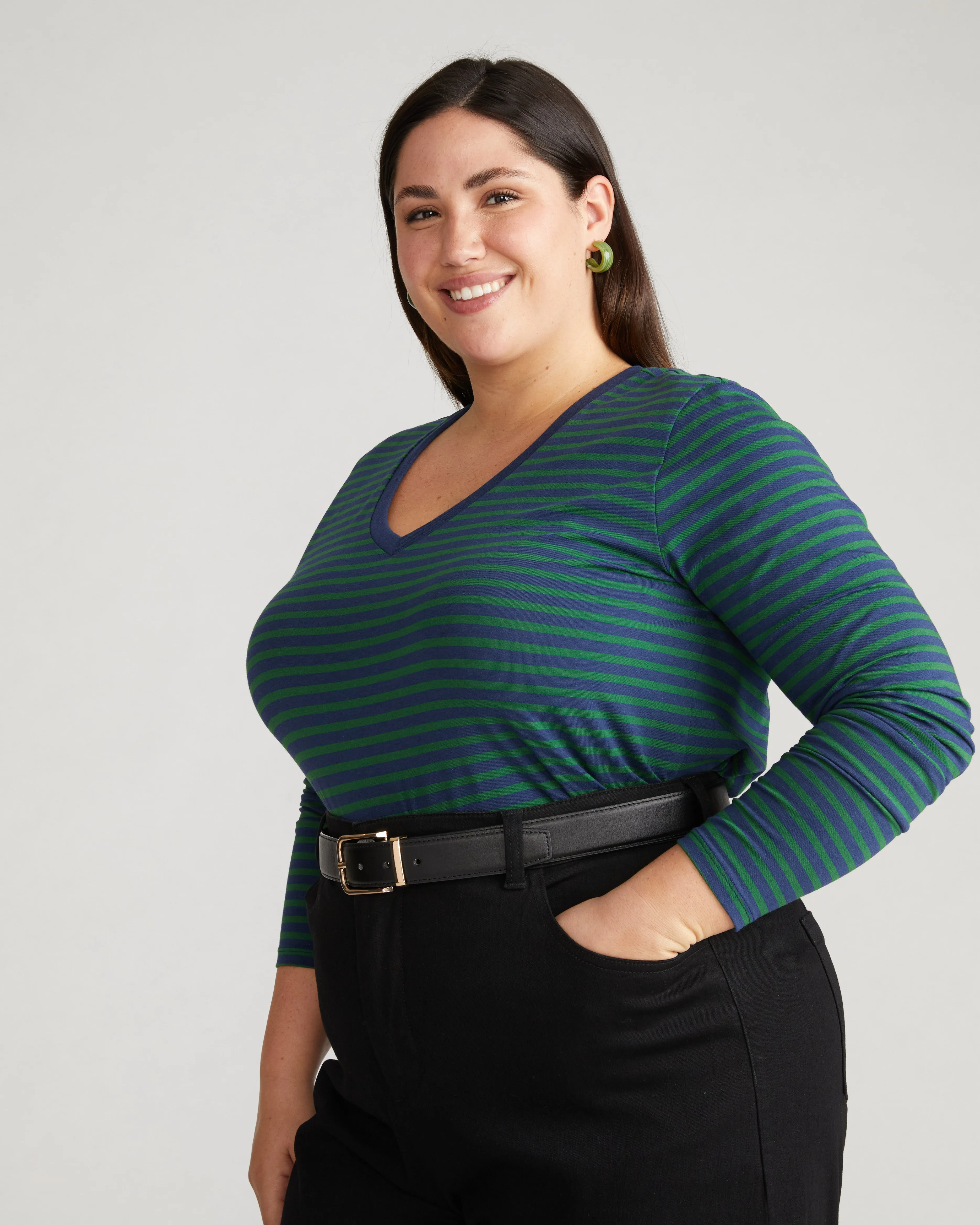 Long Sleeve V Rex - Cenote/Jardin Stripe sold by Universal Standard product image thumbnail 3