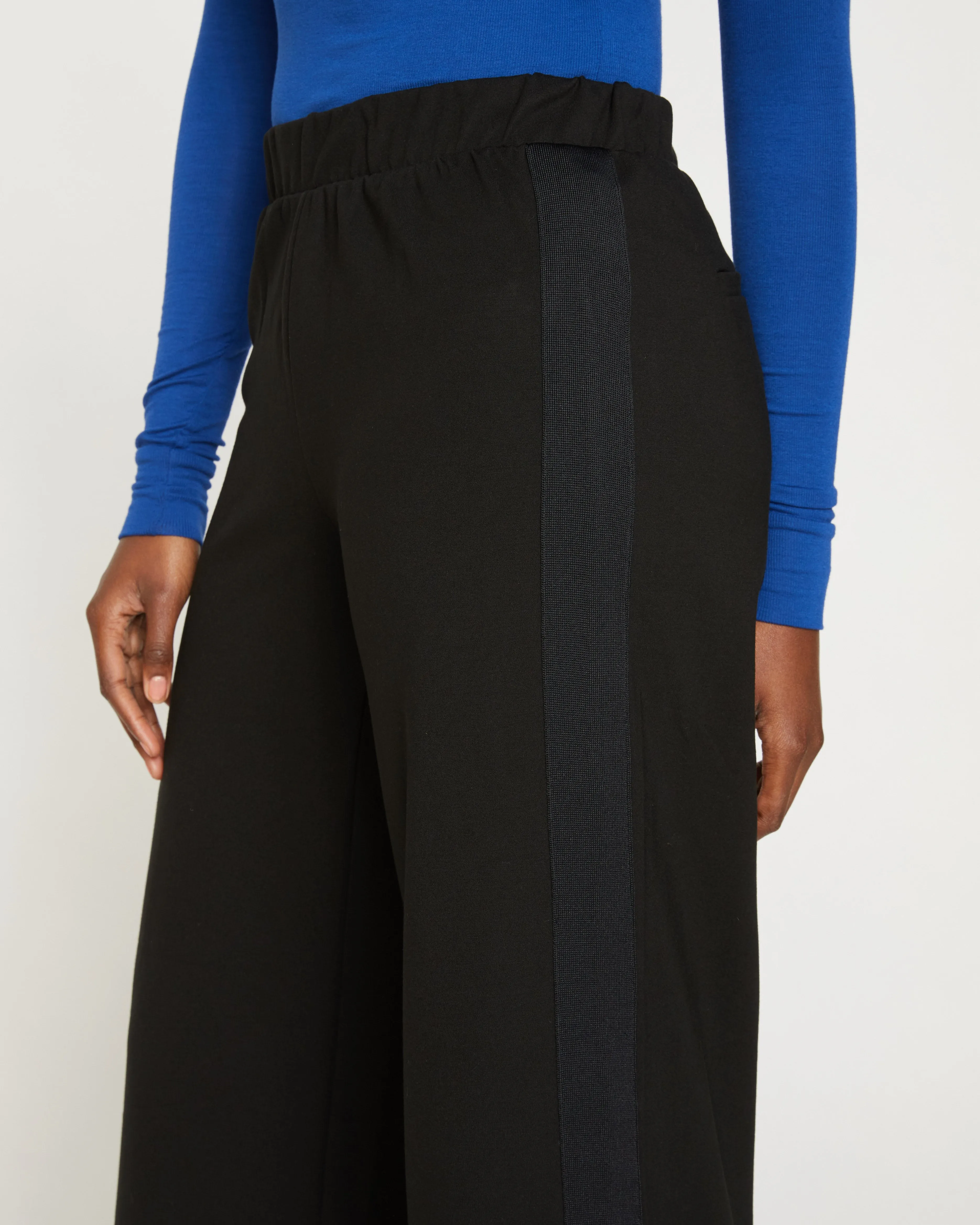 Stephanie Wide Leg Stripe Ponte Pants 27 Inch - Black with Black Stripe sold by Universal Standard