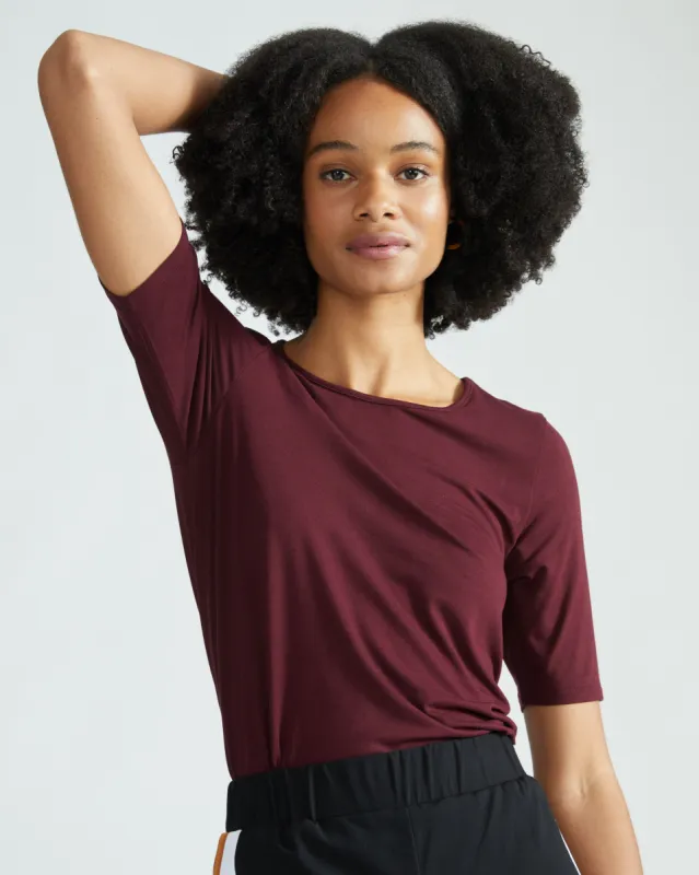 Lily Liquid Jersey Crew Neck Stovepipe Tee - Black Cherry sold by Universal Standard