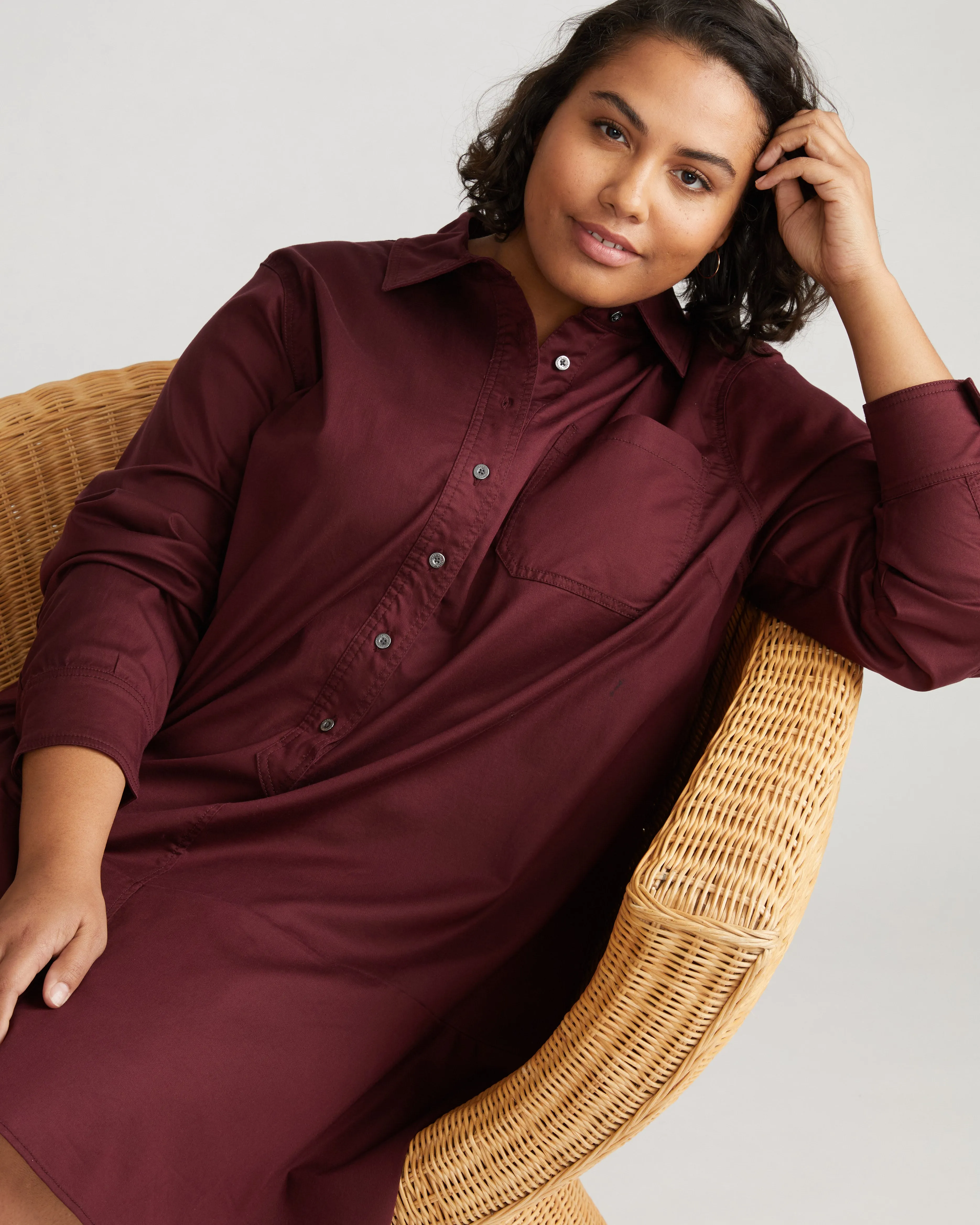 Perfect Tencel Chambray Drop Waist Shirtdress - Black Cherry sold by Universal Standard
