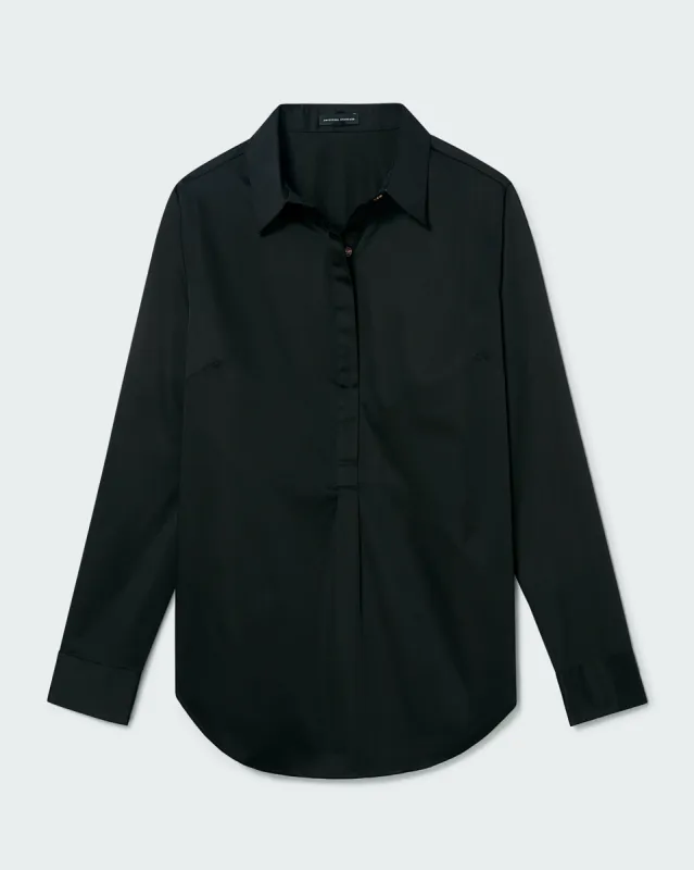 Elbe Popover Stretch Poplin Shirt Petite Fit - Black sold by Universal Standard
