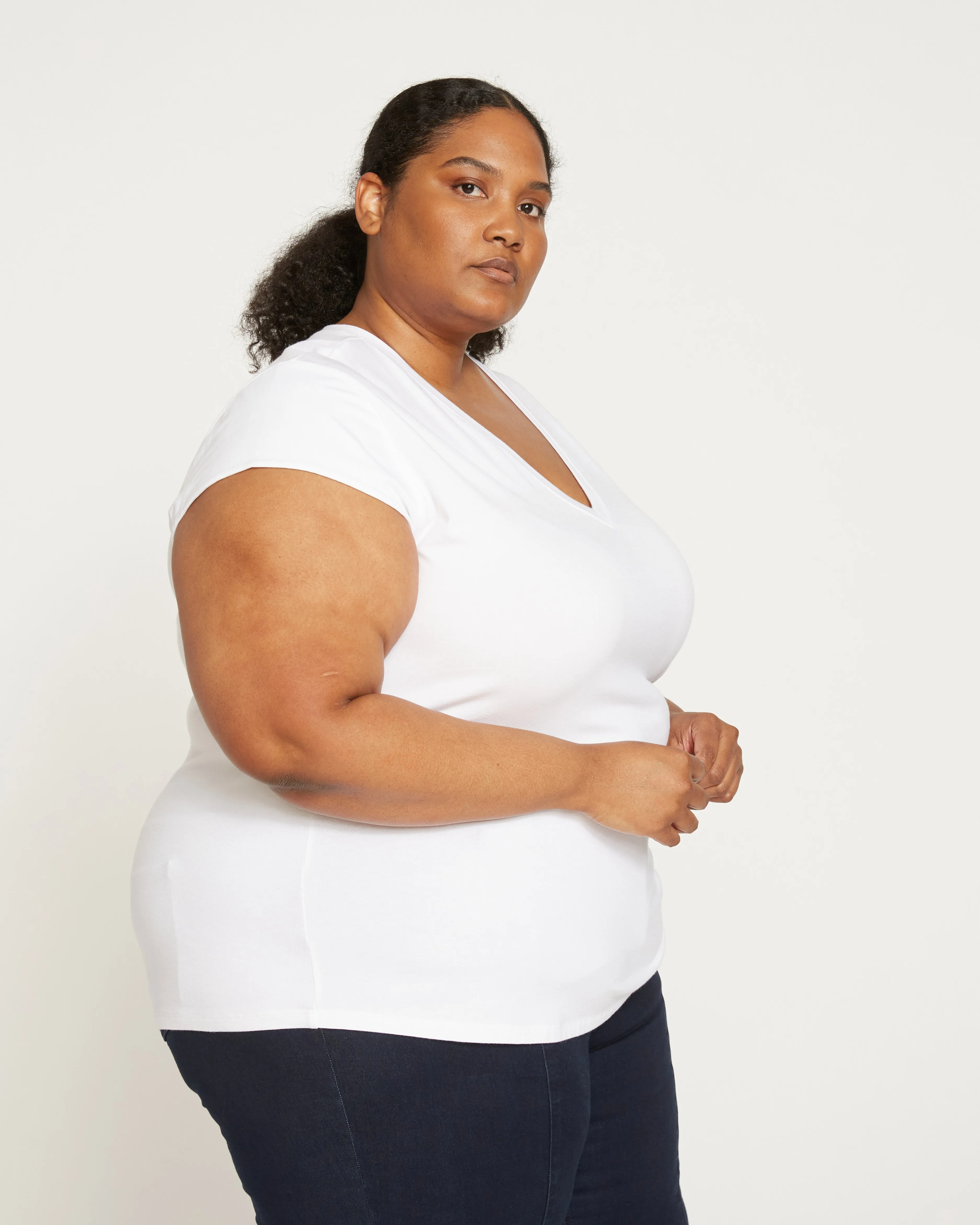 Ashley V Neck Cap Sleeve Tee - White sold by Universal Standard product image thumbnail 4