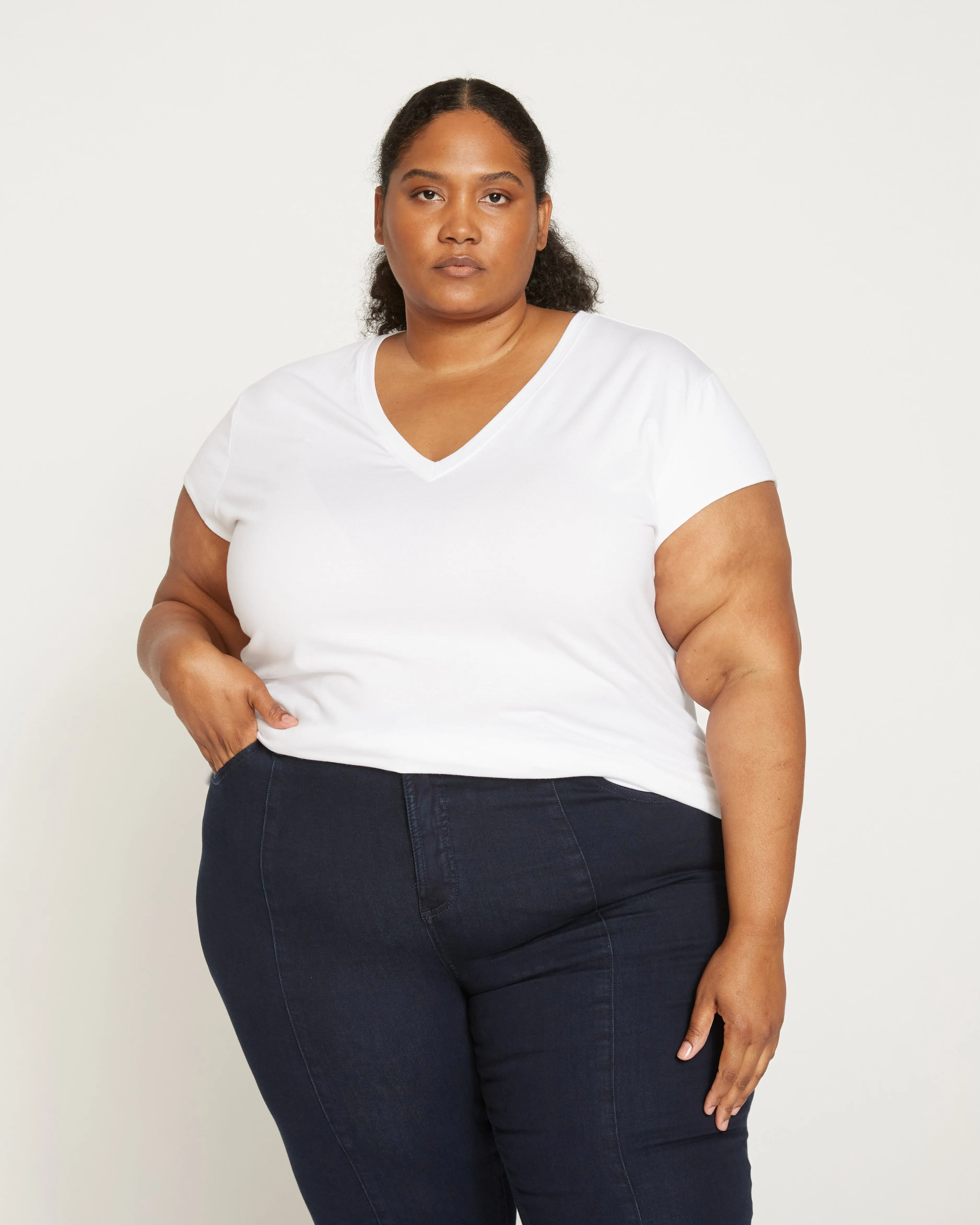 Ashley V Neck Cap Sleeve Tee - White sold by Universal Standard