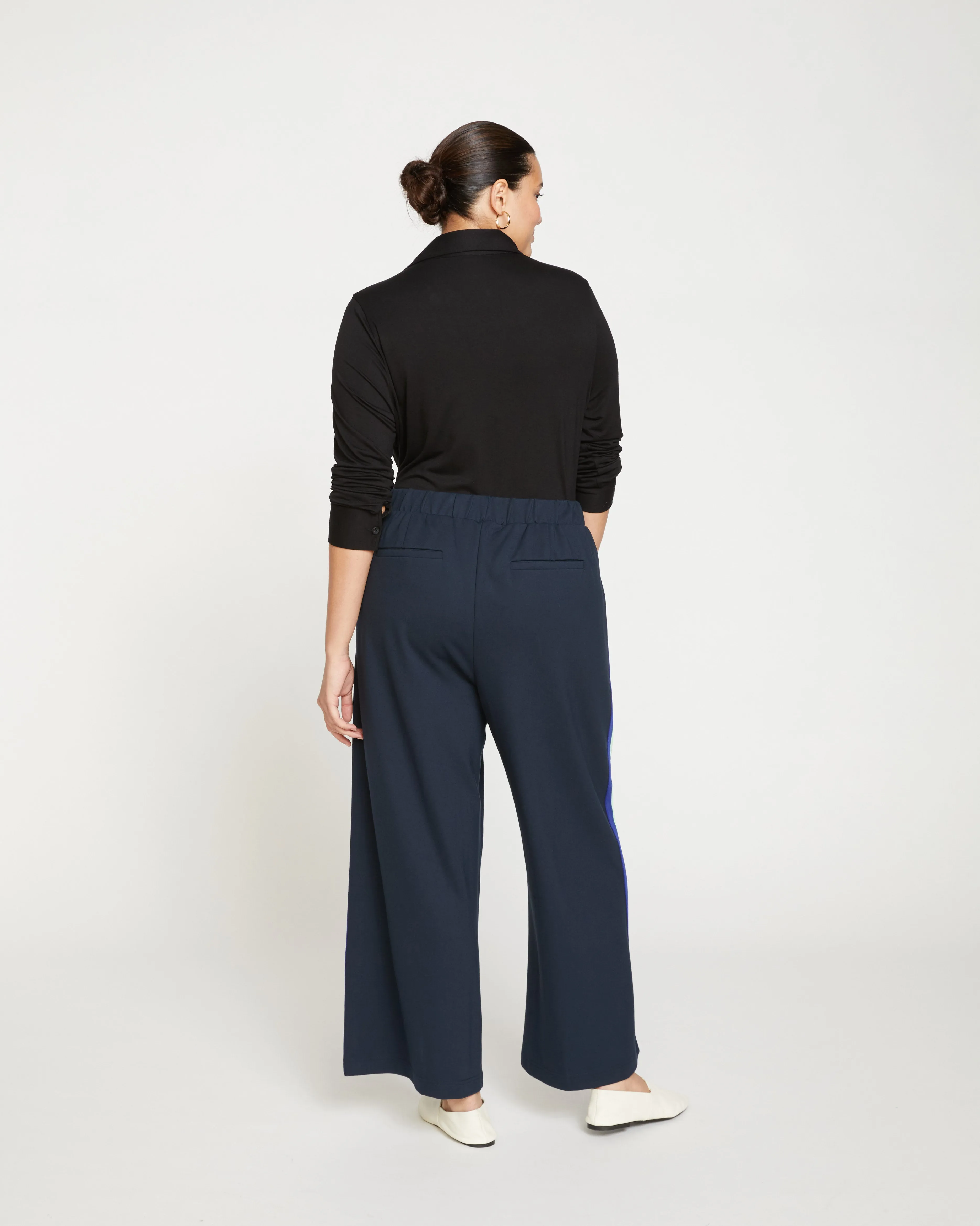 Stephanie Wide Leg Stripe Ponte Pants 27 Inch - Navy with Absinthe/Navy Stripe sold by Universal Standard product image thumbnail 4