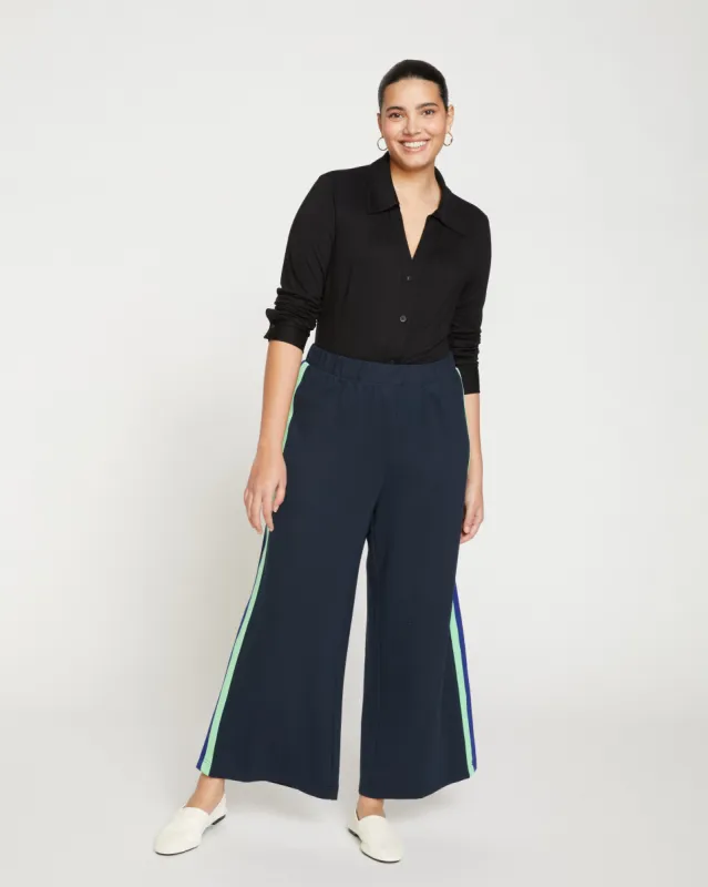 Stephanie Wide Leg Stripe Ponte Pants 27 Inch - Navy with Absinthe/Navy Stripe sold by Universal Standard