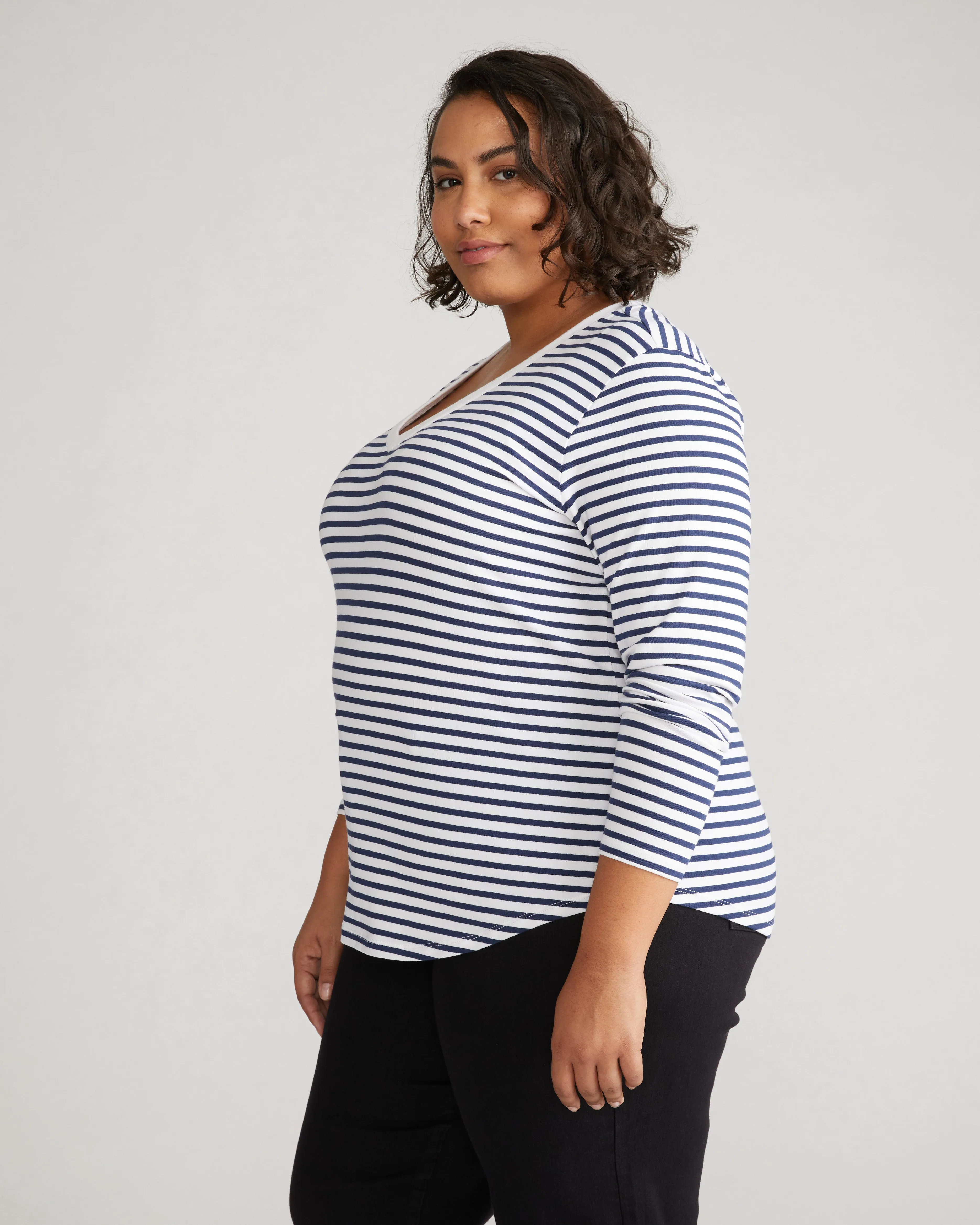 Long Sleeve V Rex - White/Cenote Stripe sold by Universal Standard product image thumbnail 2