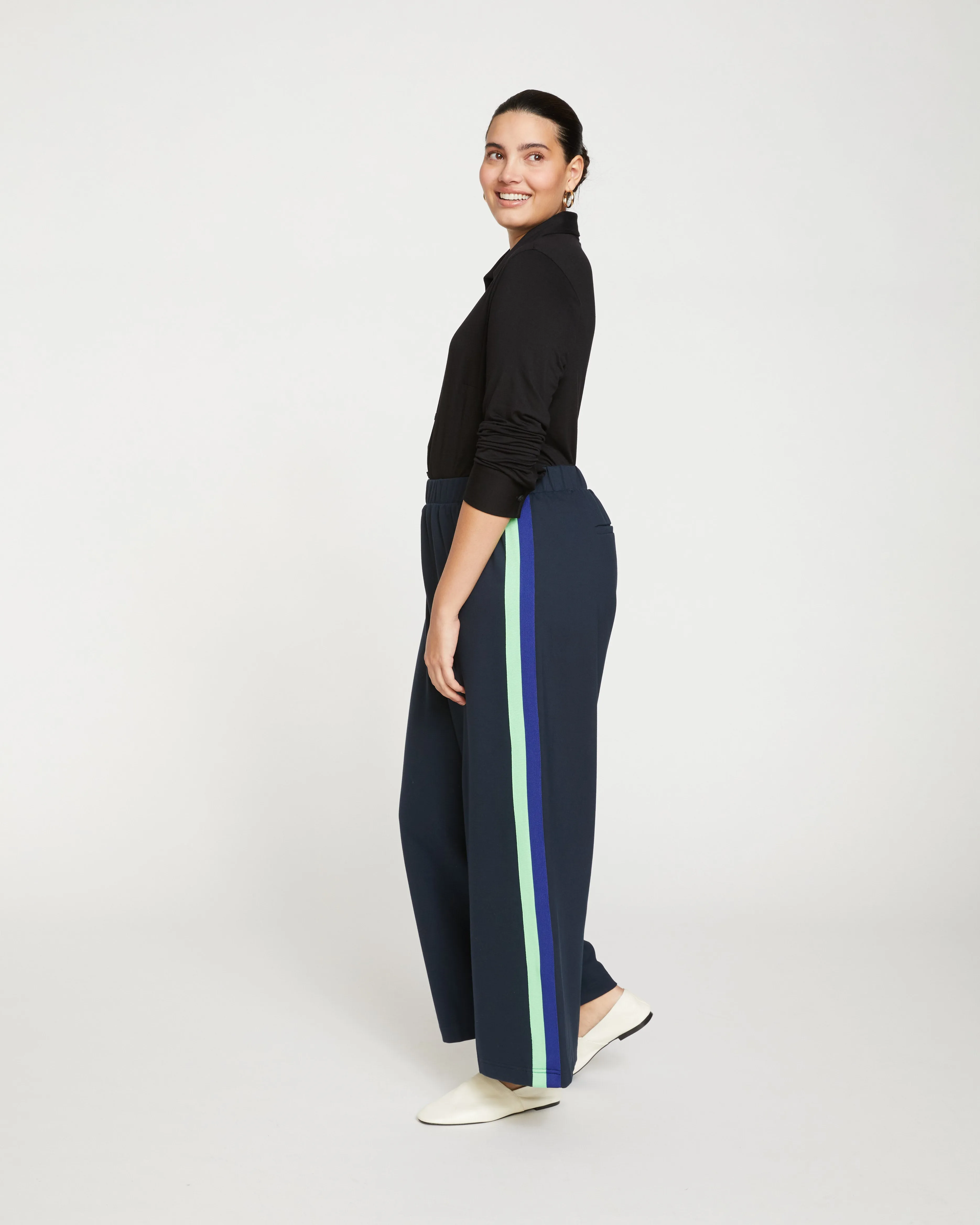 Stephanie Wide Leg Stripe Ponte Pants 27 Inch - Navy with Absinthe/Navy Stripe sold by Universal Standard product image thumbnail 3