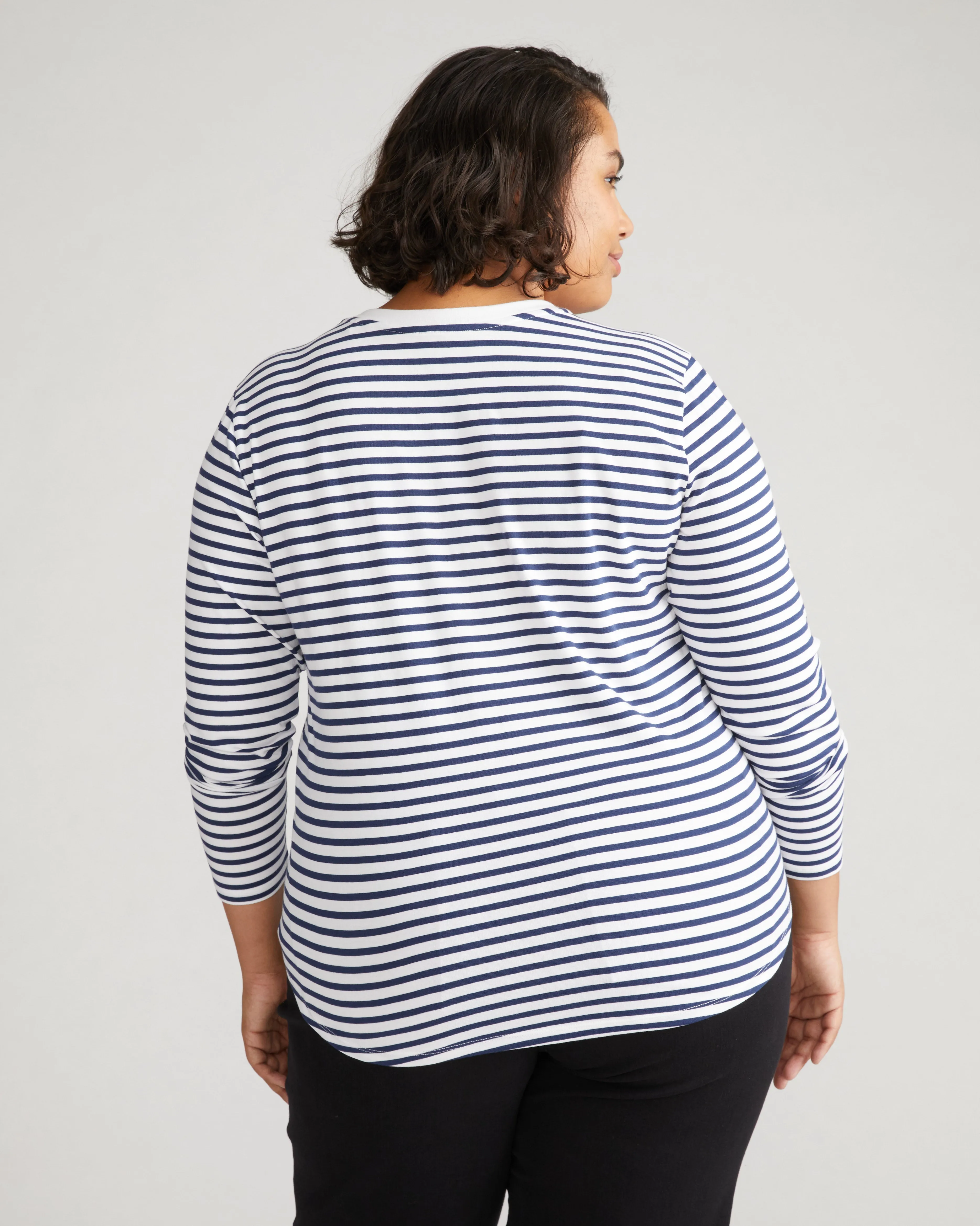 Long Sleeve V Rex - White/Cenote Stripe sold by Universal Standard product image thumbnail 3