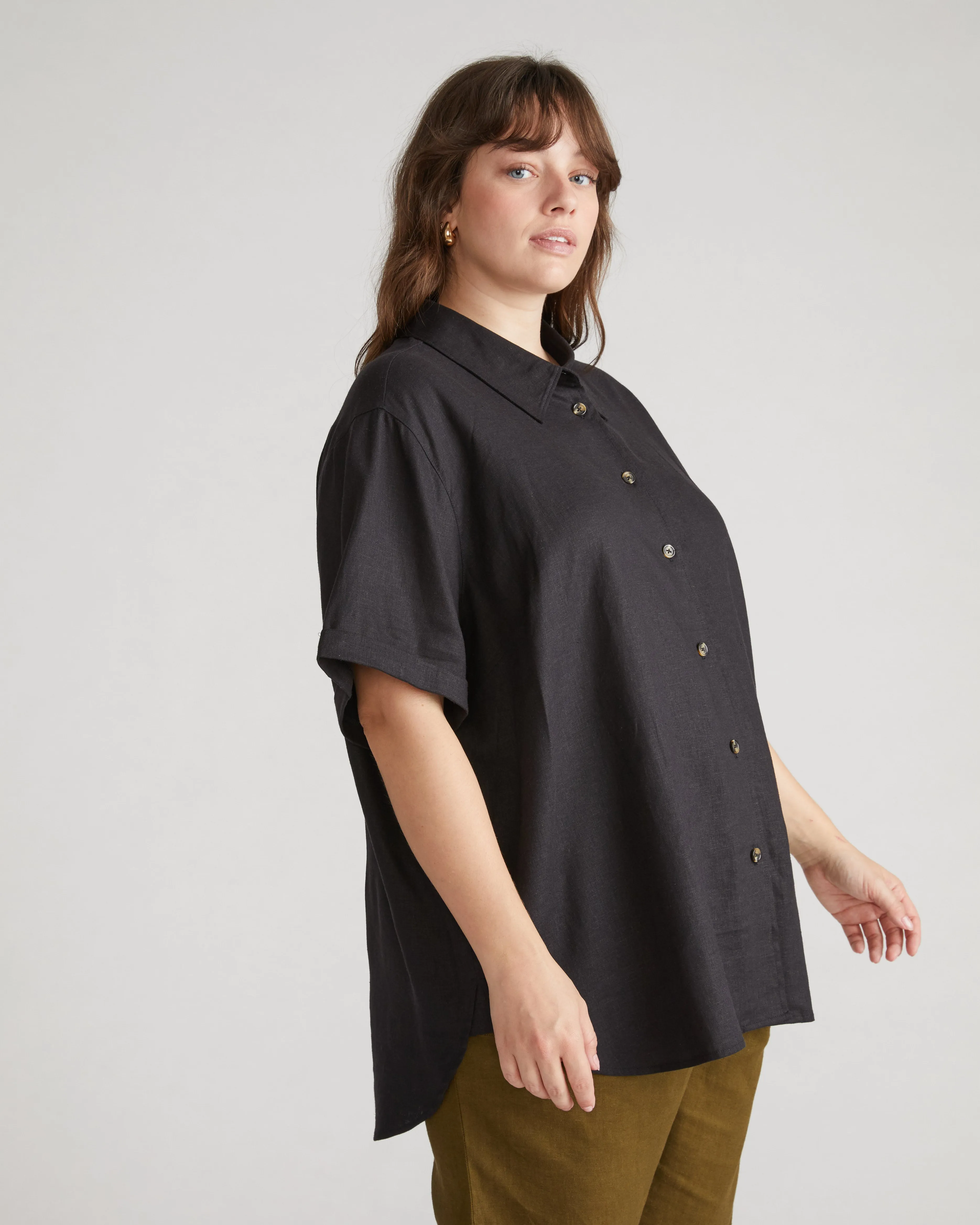 Dune Short Sleeve Linen Shirt - Black sold by Universal Standard product image thumbnail 2