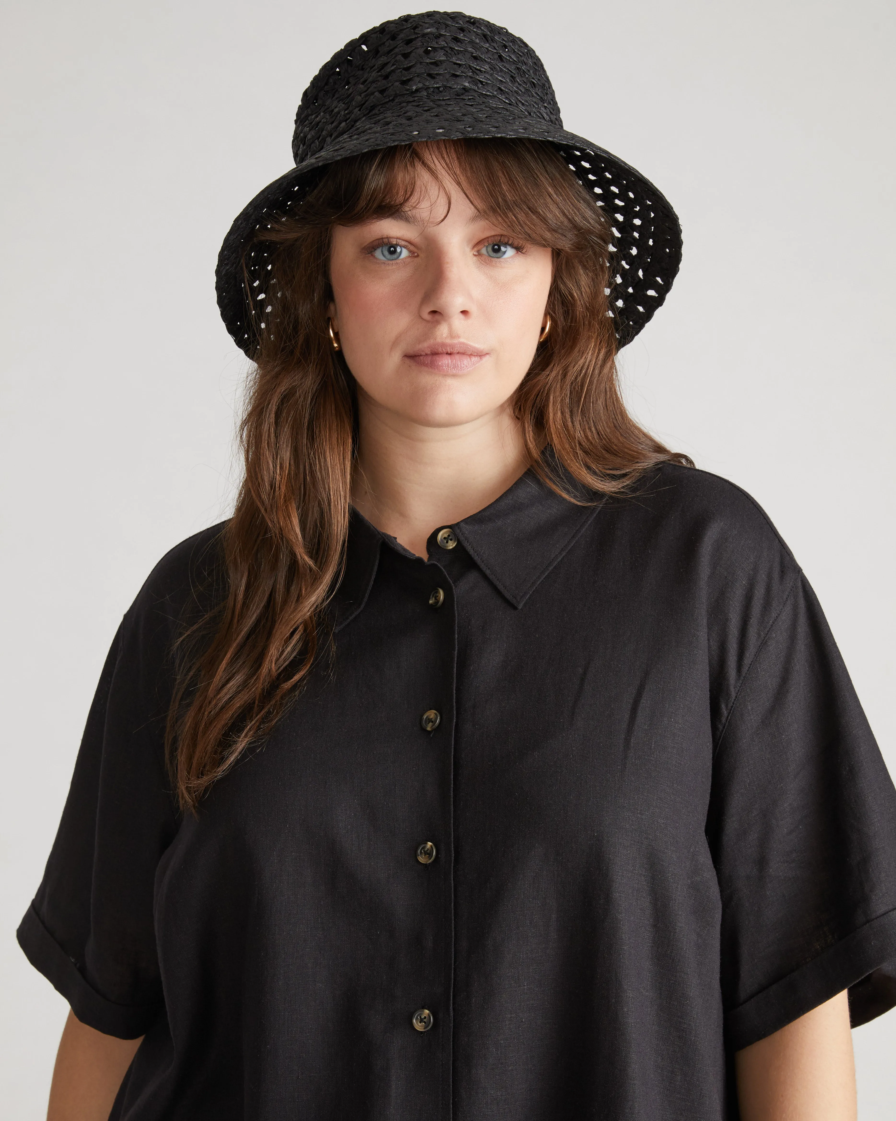 Dune Short Sleeve Linen Shirt - Black sold by Universal Standard