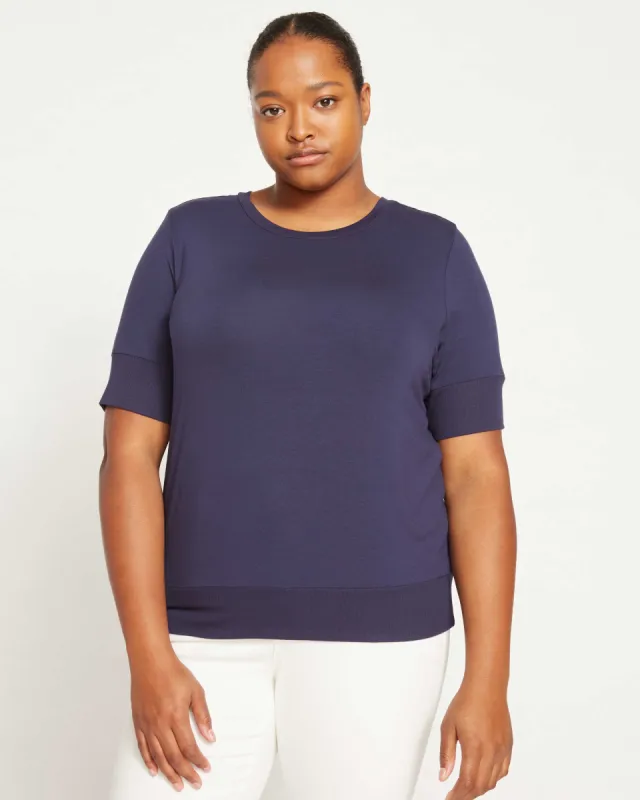 Aimee Liquid Jersey Rib Hem Tee - Navy sold by Universal Standard